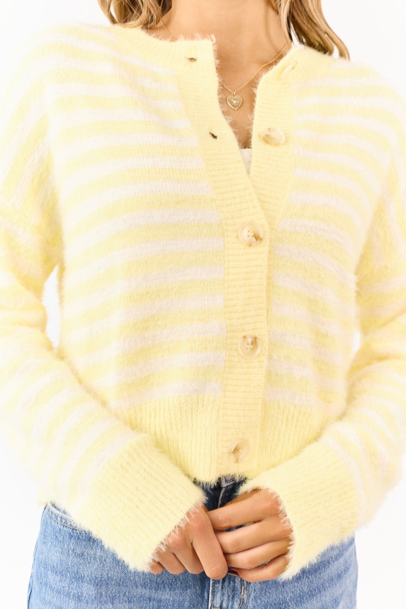 Honeysuckle Striped Button Down Eyelash Knit Cardigan