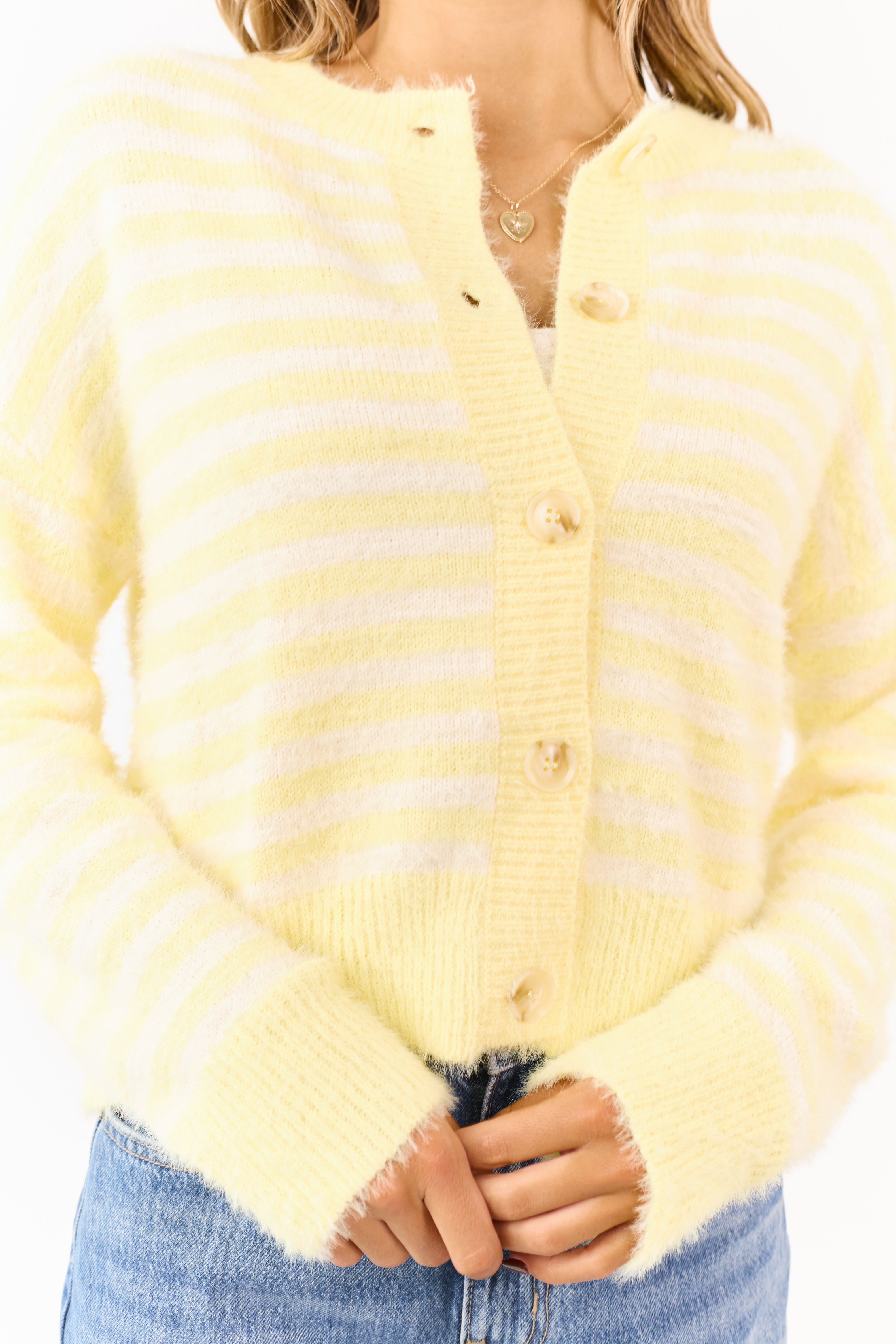 Honeysuckle Striped Button Down Eyelash Knit Cardigan