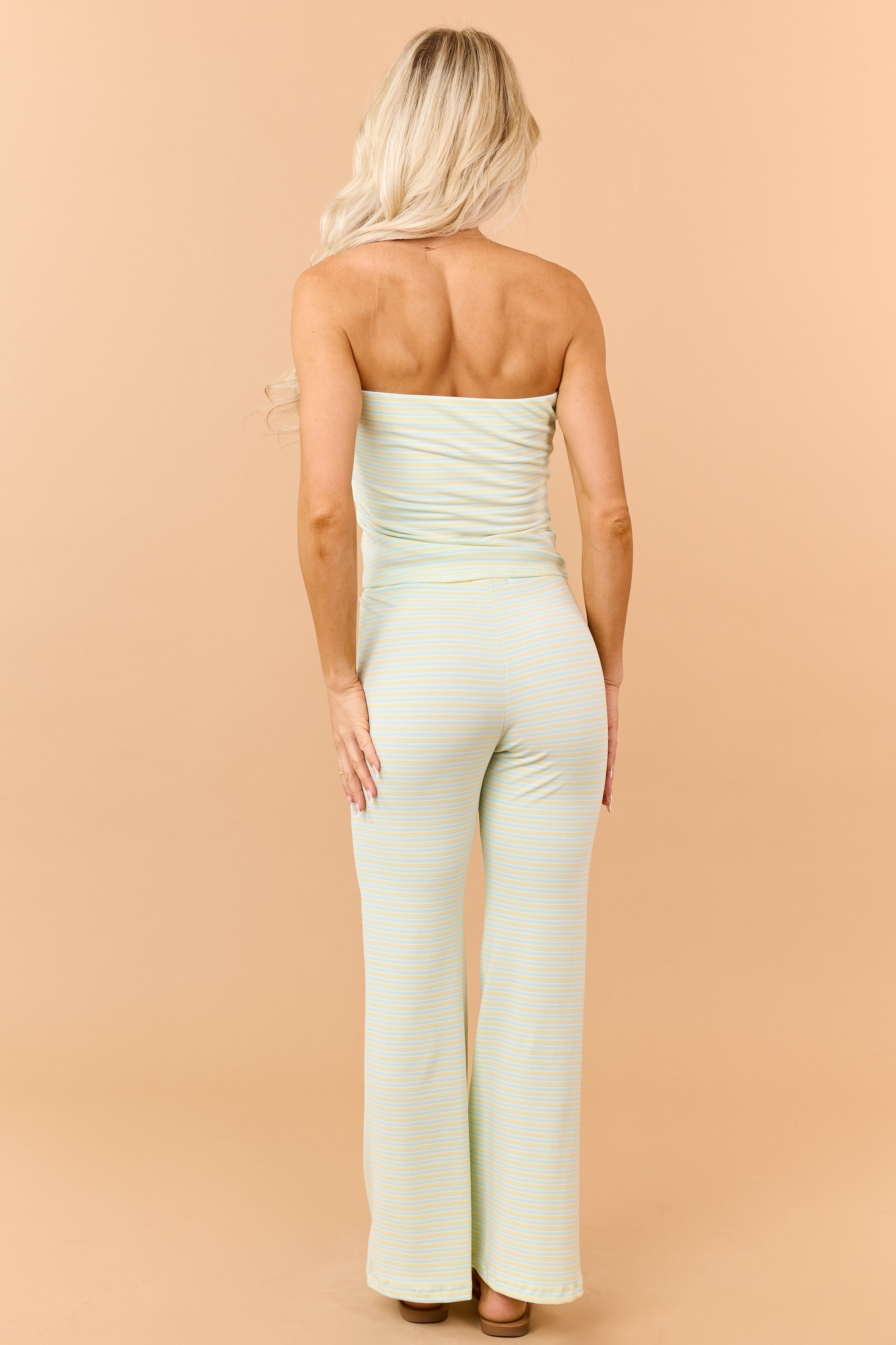 Honeysuckle Striped Strapless Top and Knit Pants Set