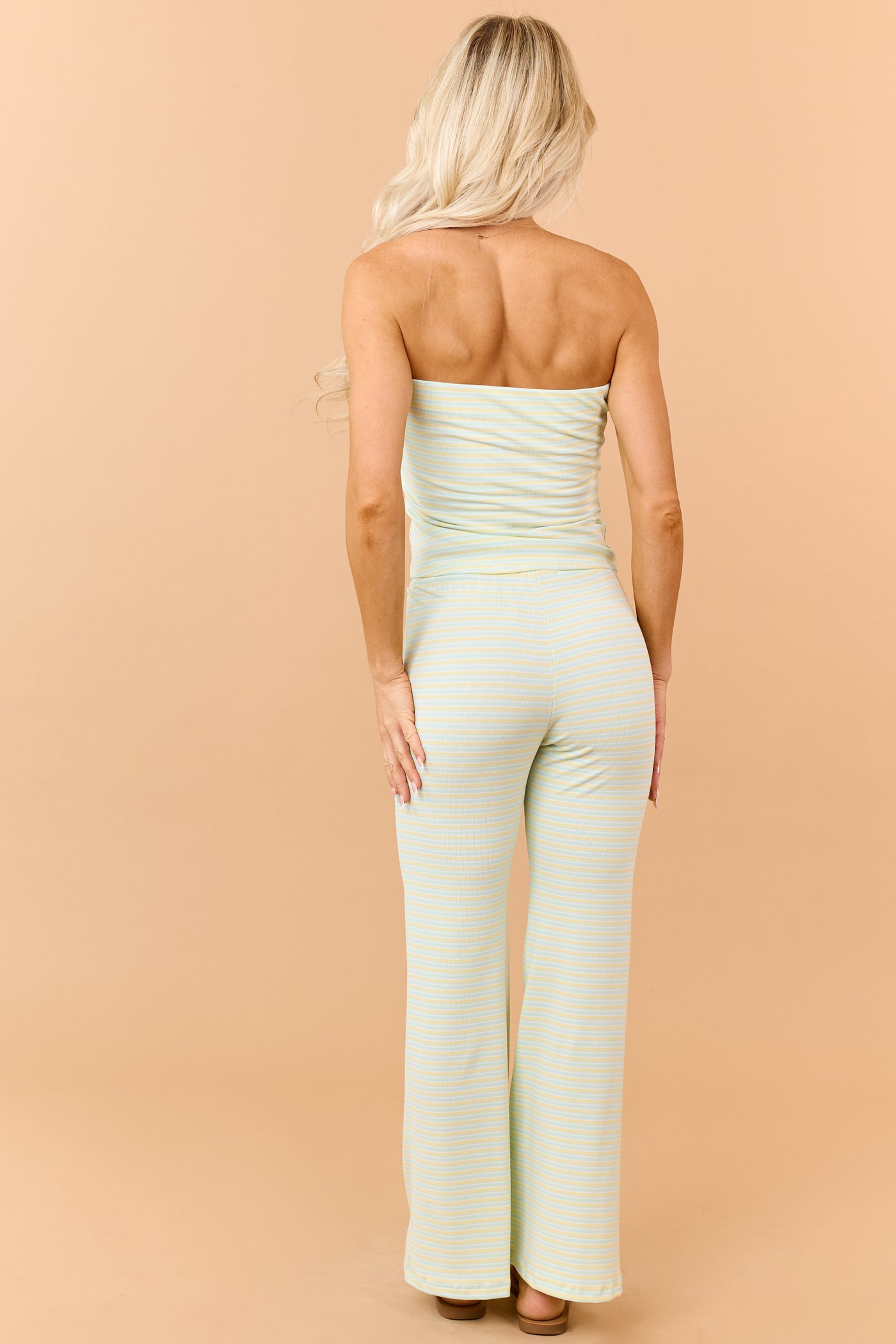 Honeysuckle Striped Strapless Top and Knit Pants Set