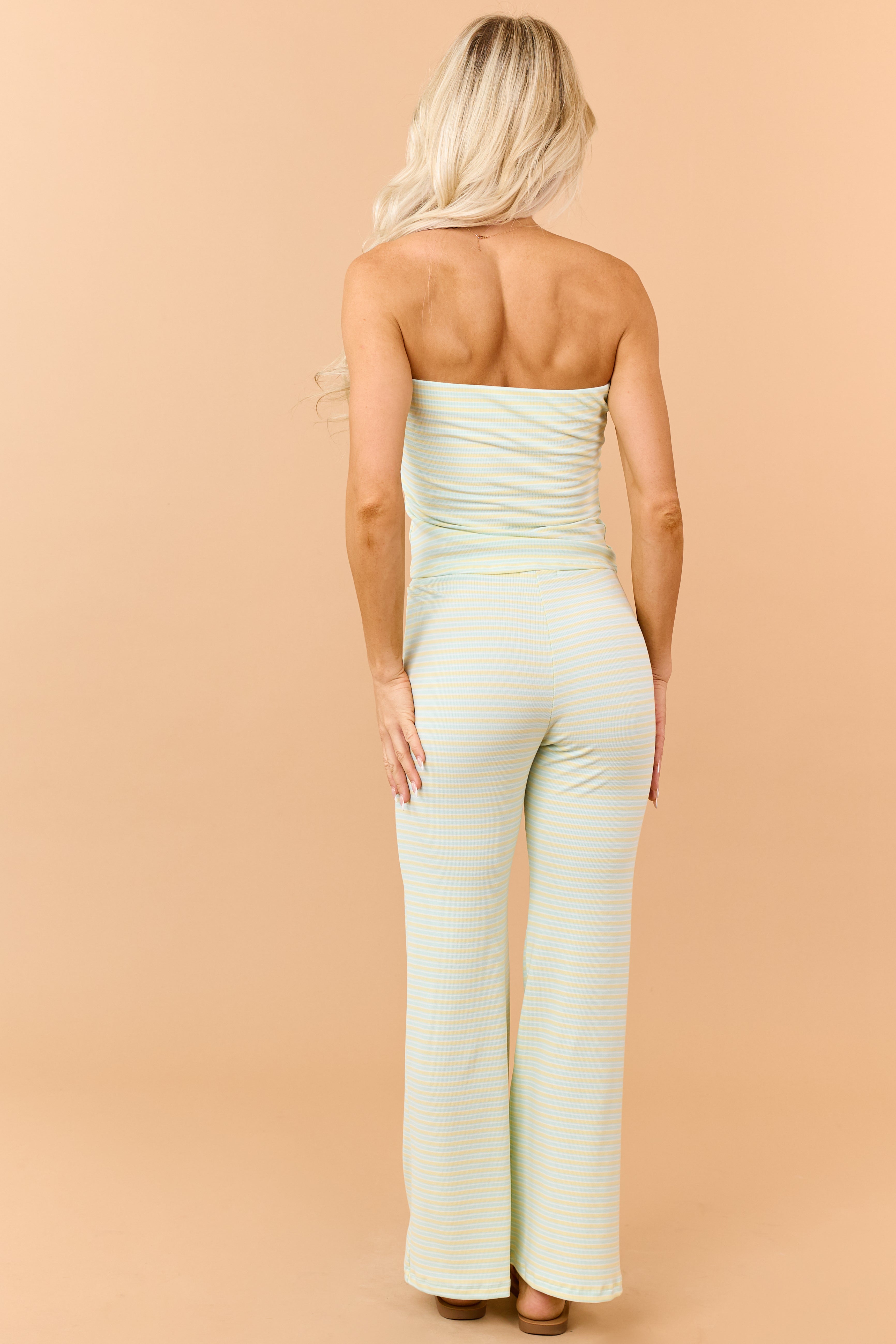 Honeysuckle Striped Strapless Top and Knit Pants Set