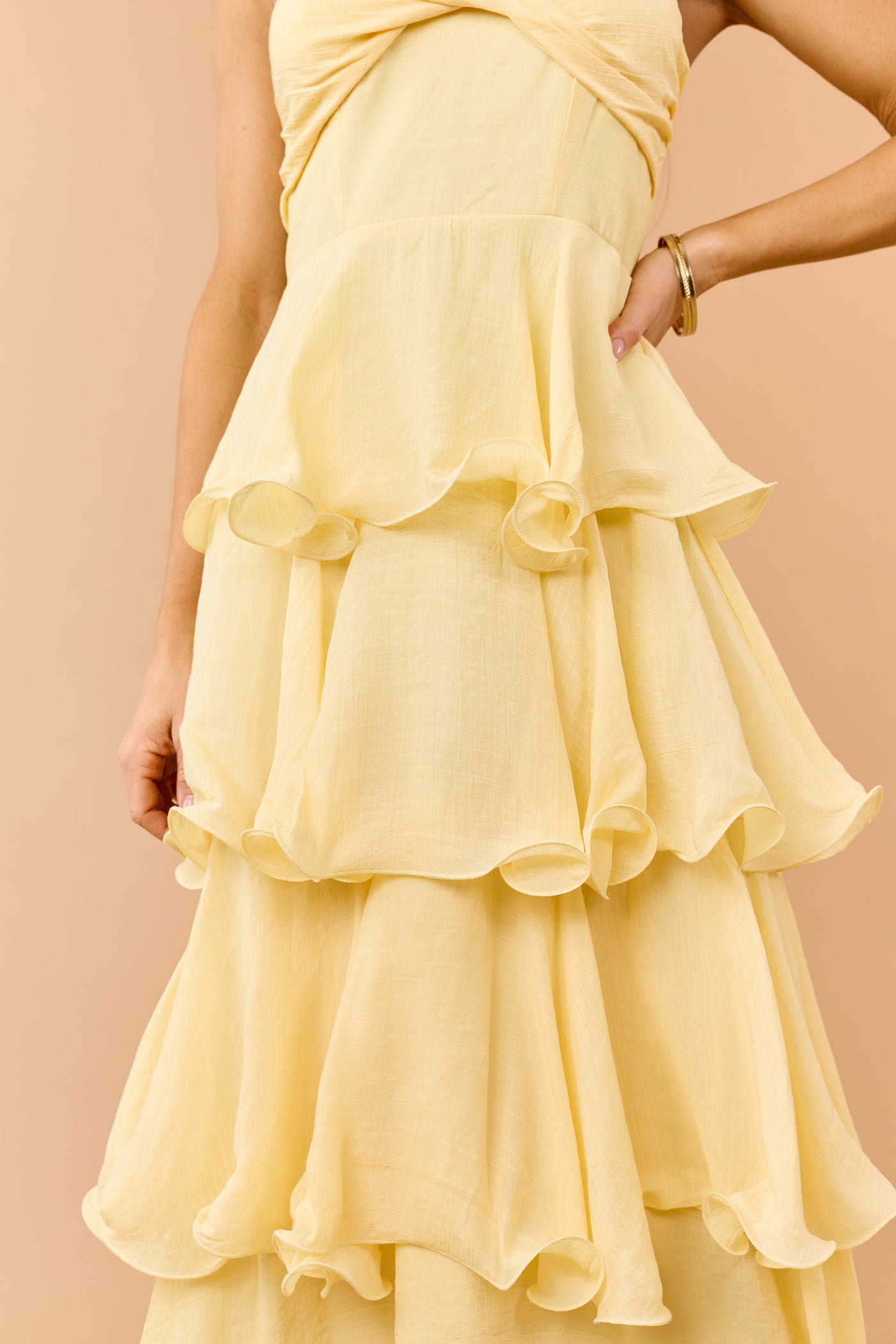 true decadence yellow dress Honeysuckle Wavy Tiered Twist Bust Maxi Dress
