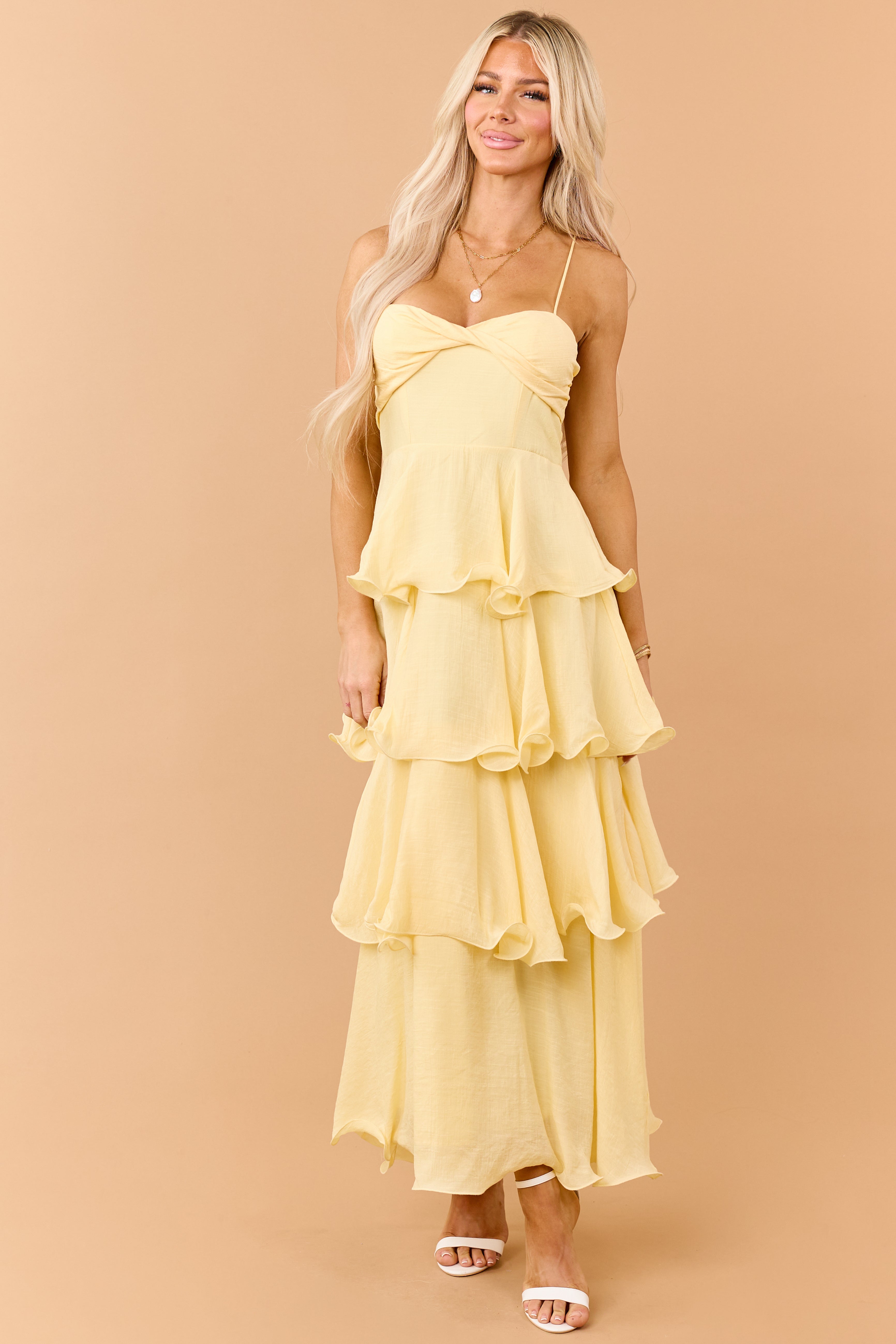 Honeysuckle Wavy Tiered Twist Bust Maxi Dress | Lime Lush Boutique