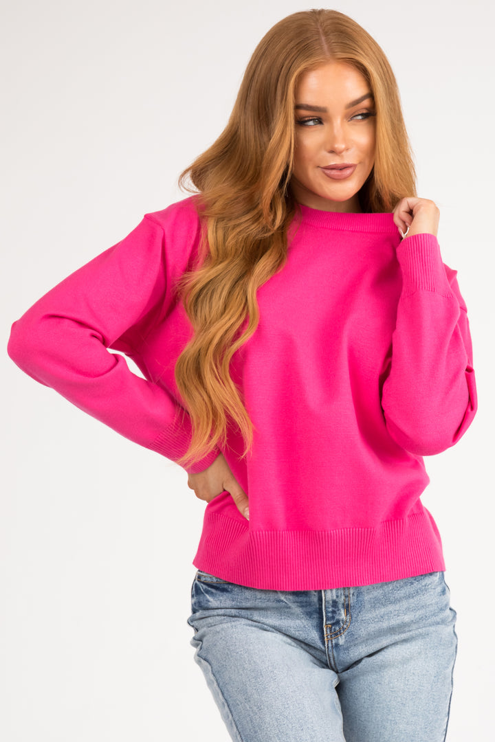 Hot Pink Crew Neck Soft Lightweight Sweater