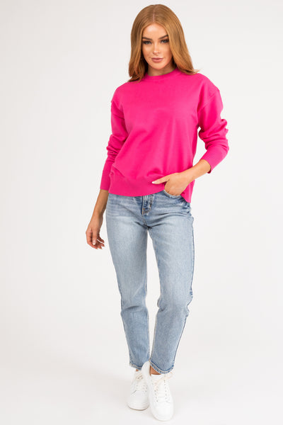 Hot Pink Crew Neck Soft Lightweight Sweater