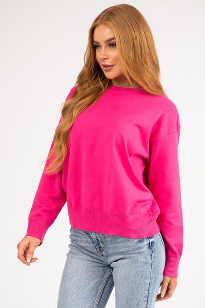 Hot Pink Crew Neck Soft Lightweight Sweater