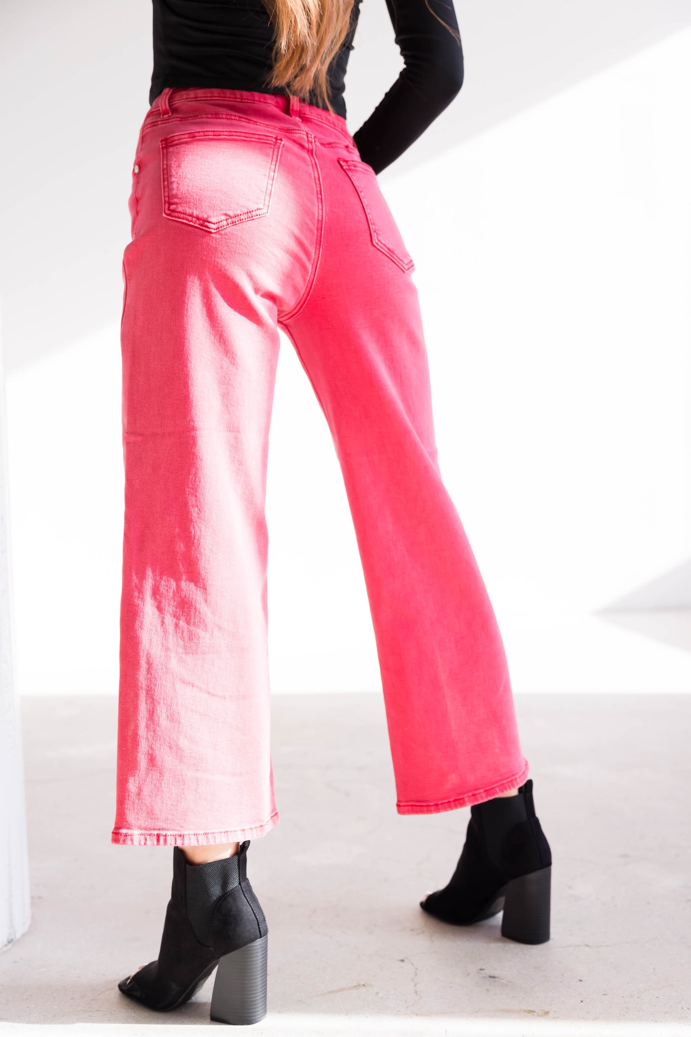 Denim Zone Hot Pink Super Stretchy Wide Leg Jeans