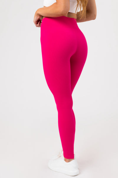 Hot Pink Ribbed Knit Seamless Leggings