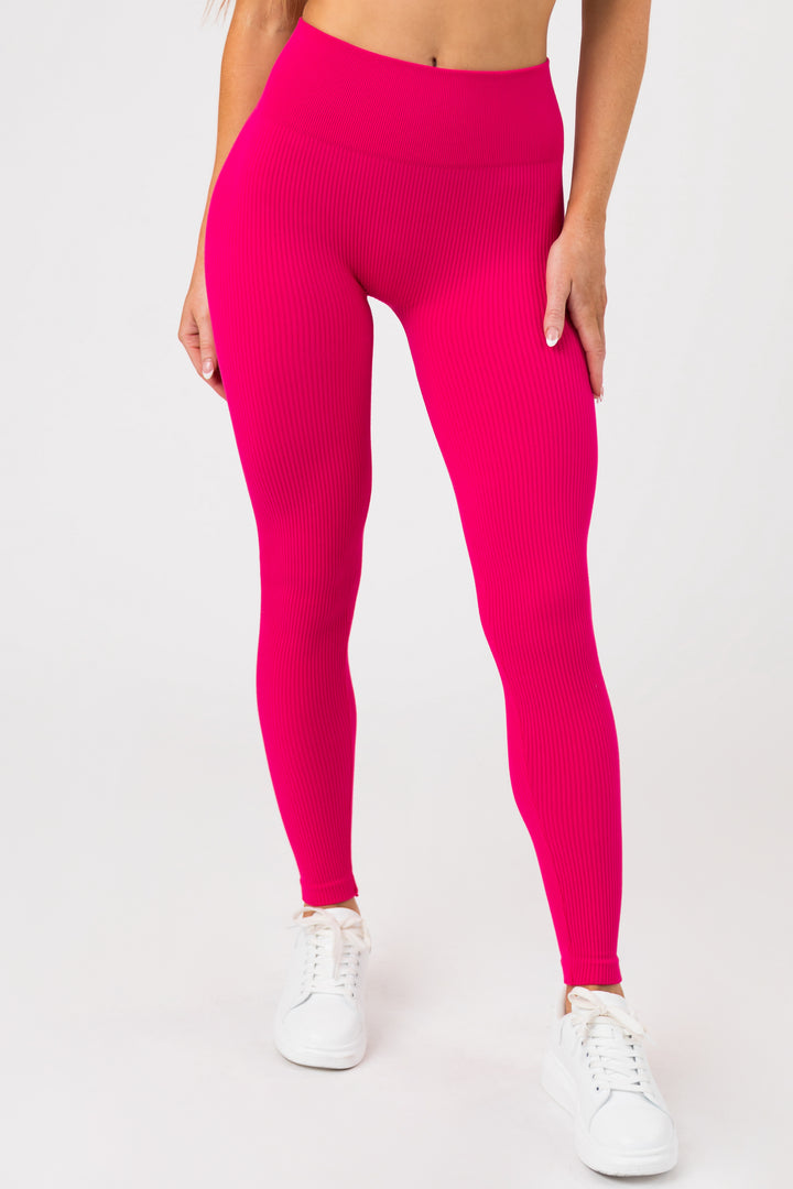 Hot Pink Ribbed Knit Seamless Leggings