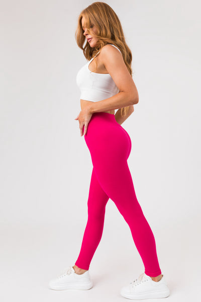 Hot Pink Ribbed Knit Seamless Leggings