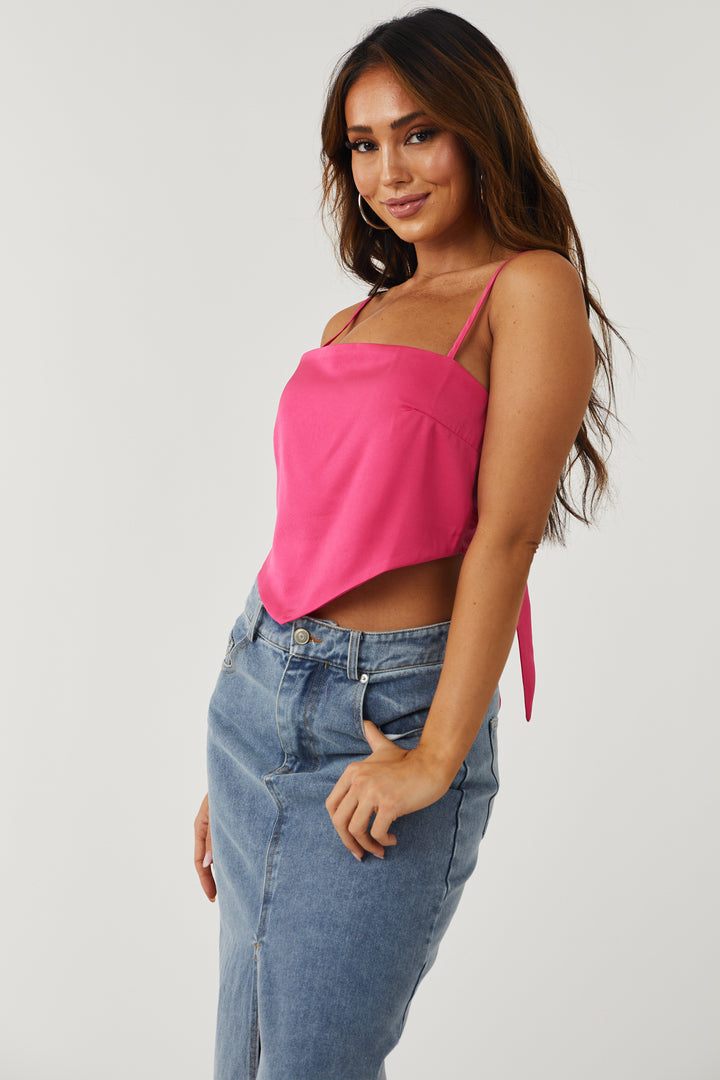 Hot Pink Satin Cropped Handkerchief Style Cami