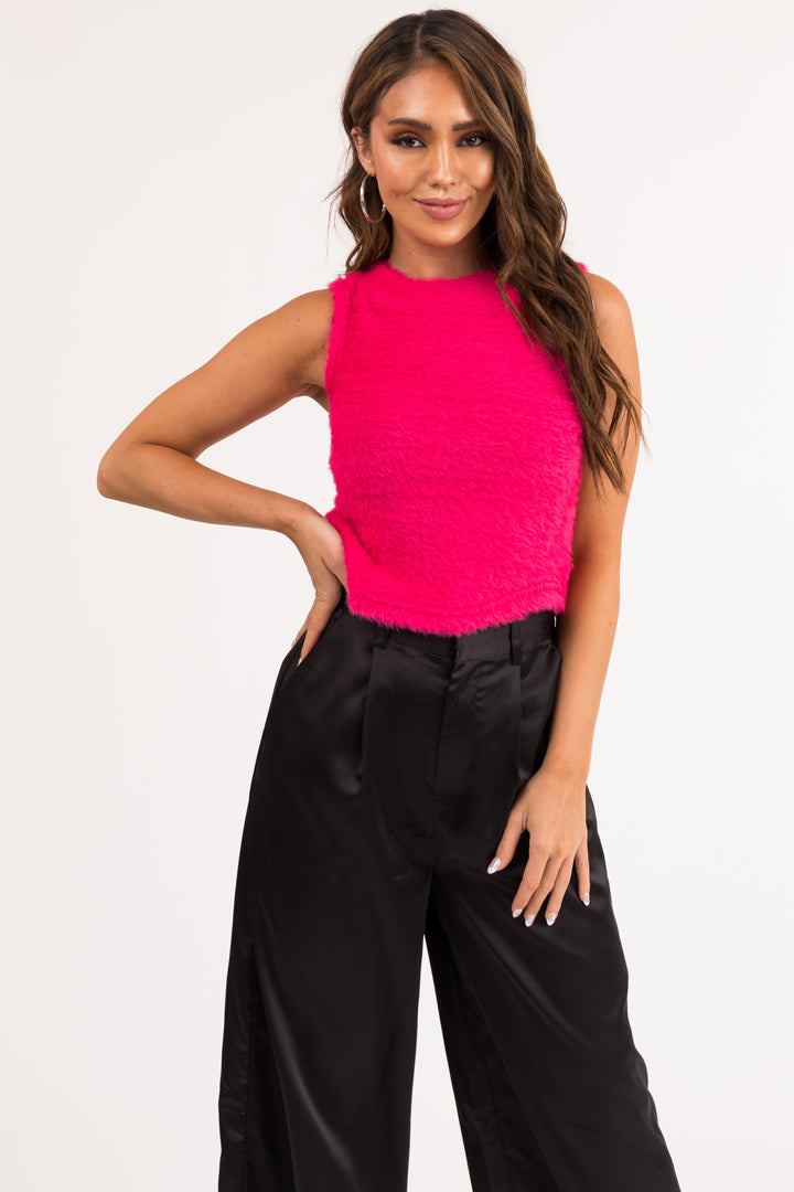 Hot Pink Soft Faux Fur Sleeveless Knit Top