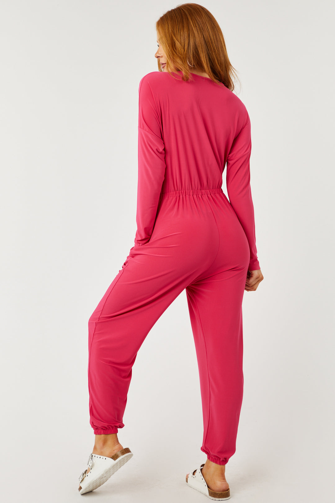 Hot Pink Surplice Long Sleeve Jogger Jumpsuit & Lime Lush