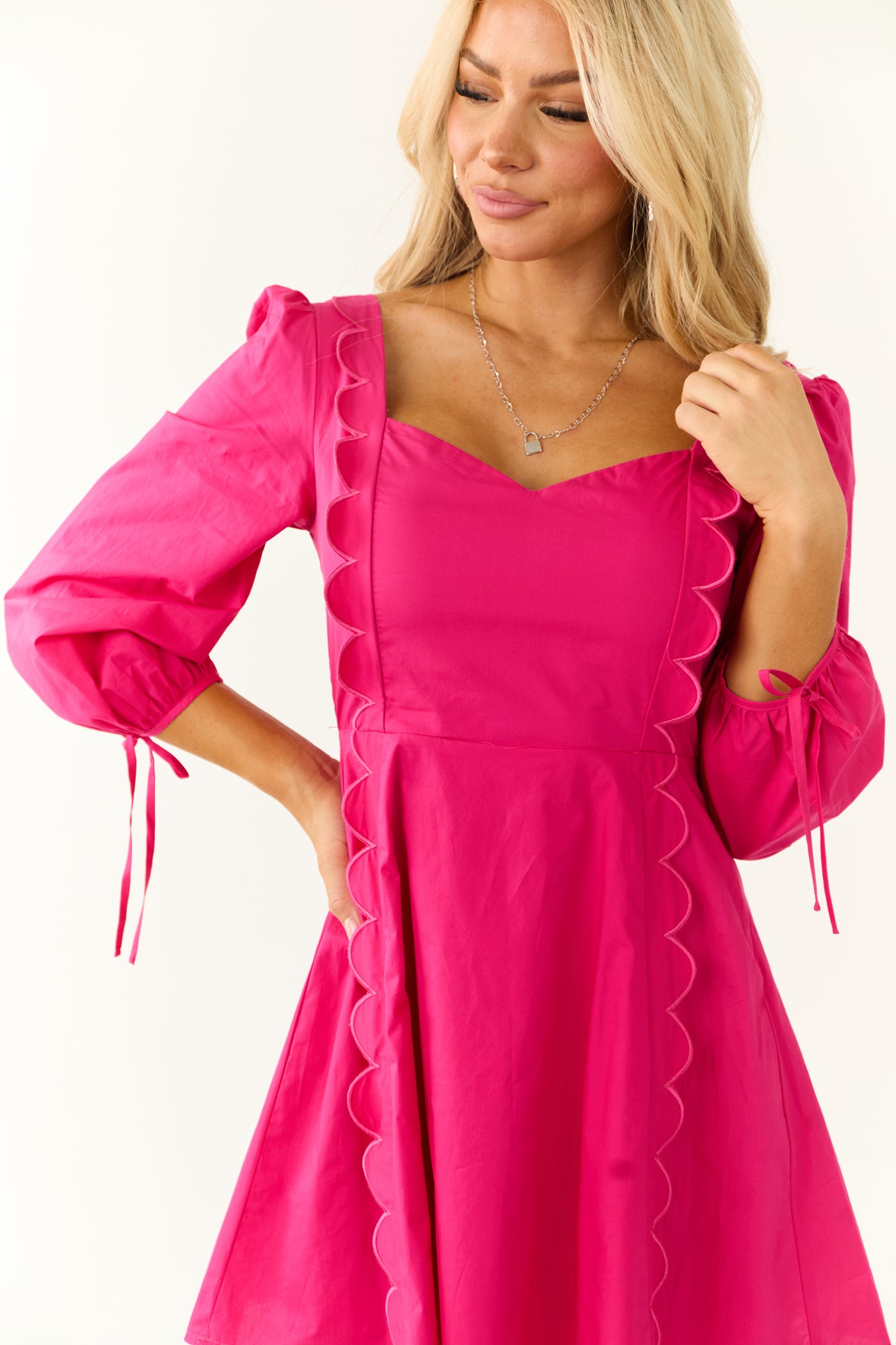 pink sweetheart dress Hot Pink Sweetheart Neck Mini Dress