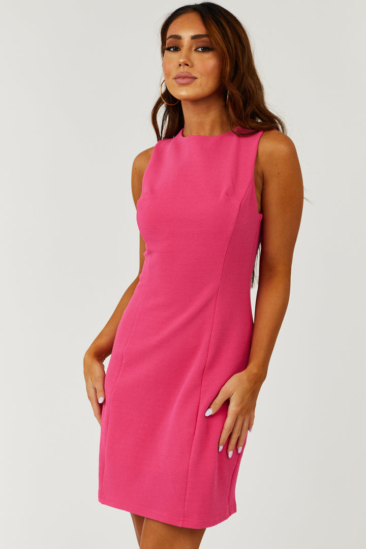 Hot Pink Textured Knit Sleeveless Mini Dress