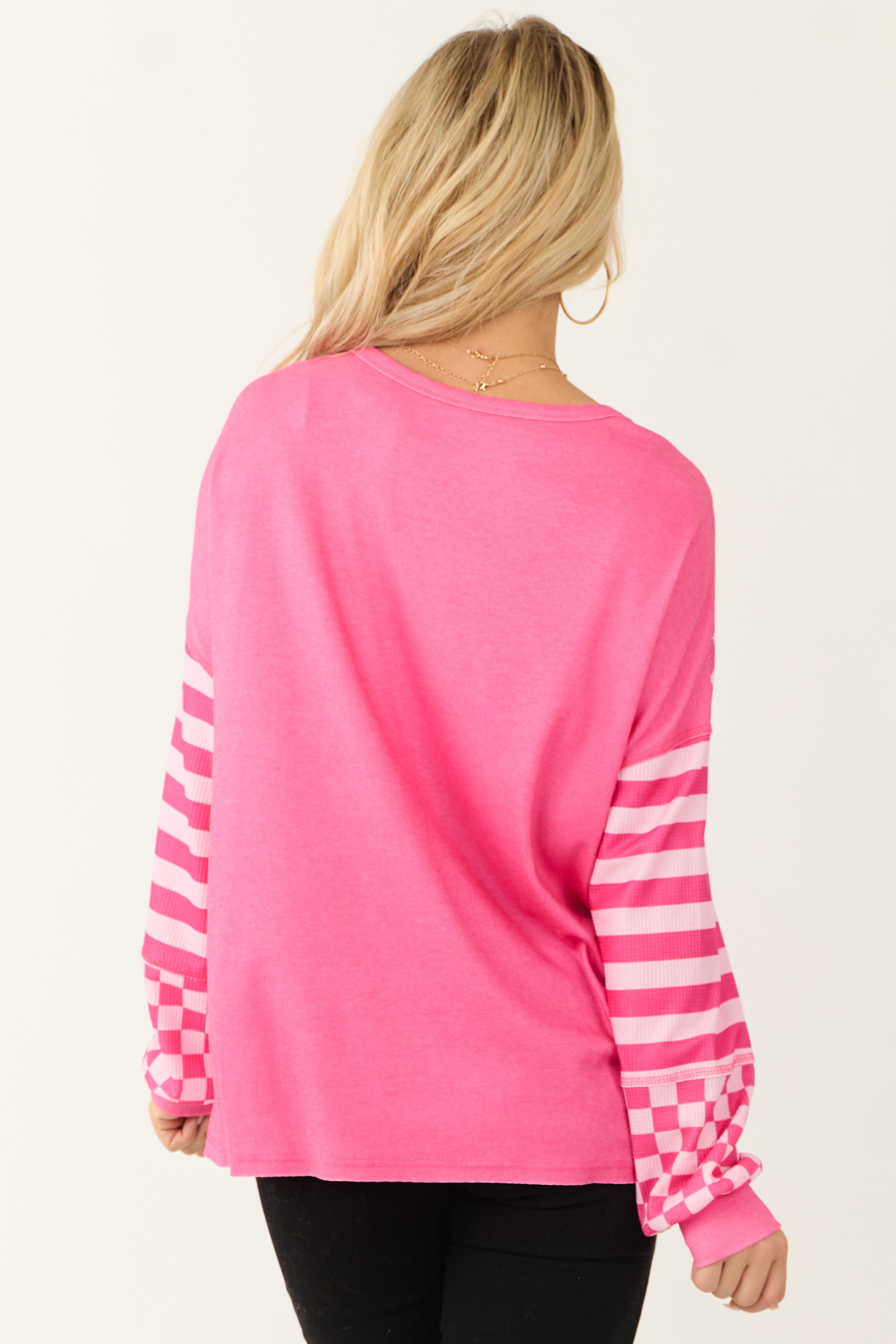Hot Pink and Blush Multiprint Patchwork Top
