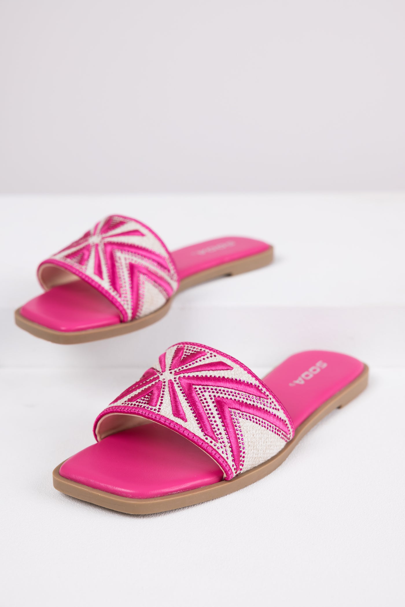 Hot Pink Aztec Band Square Toe Slide Sandals Lime Lush Boutique