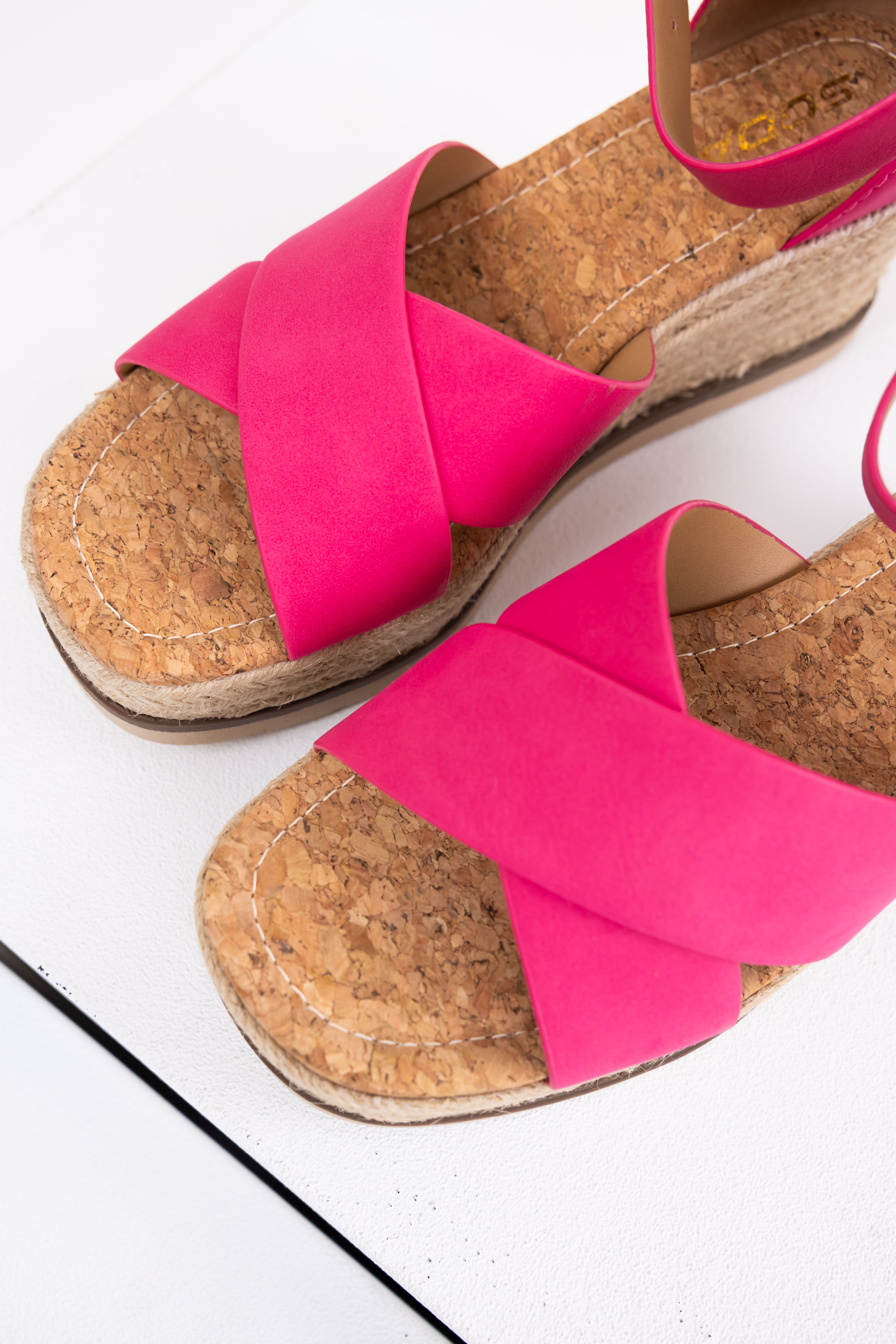 ●Playa Made Clic Hot Pink Cross Strap Espadrille Platform Sandals | Lime Lush Boutique
