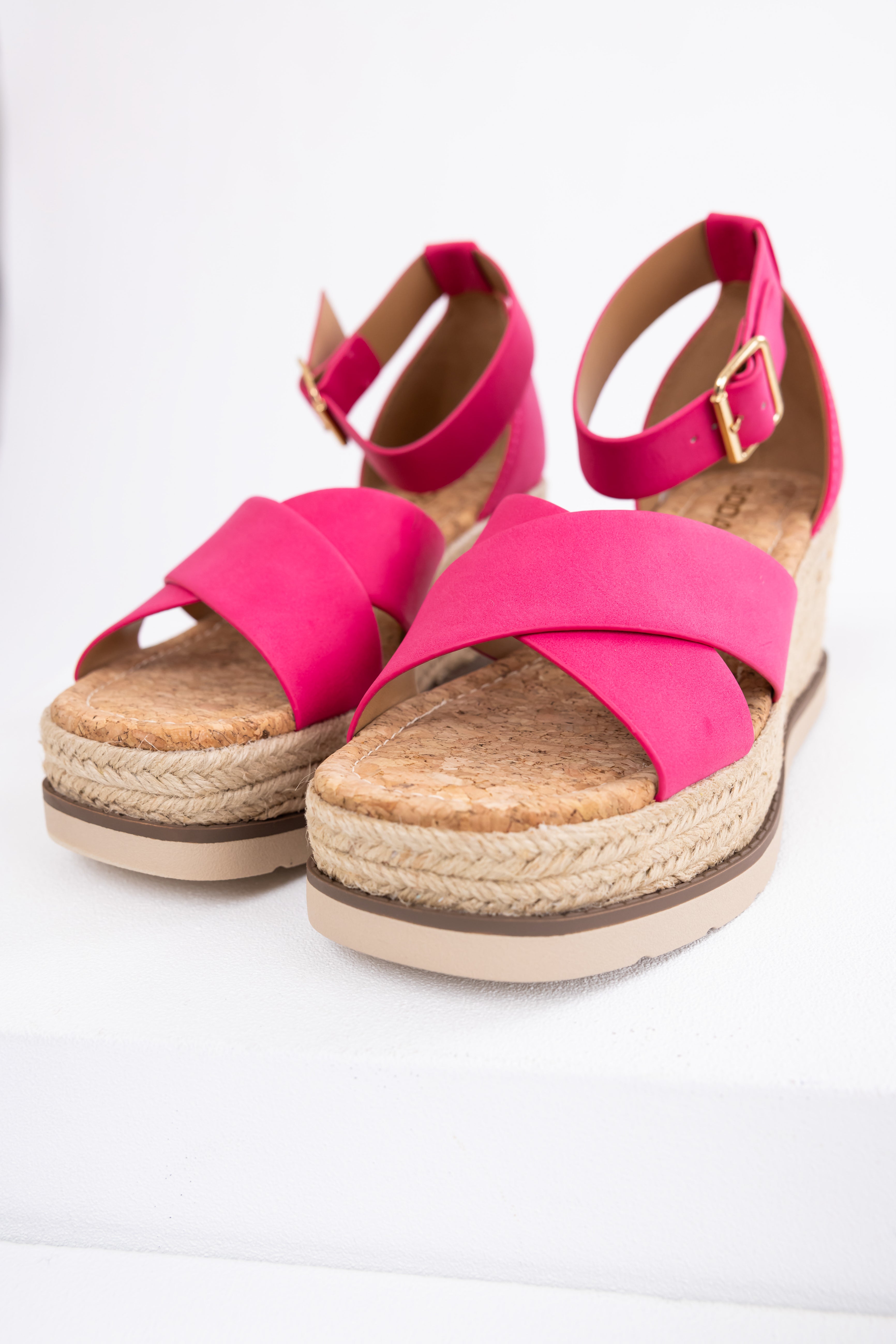 ●Playa Made Clic Hot Pink Cross Strap Espadrille Platform Sandals | Lime Lush Boutique