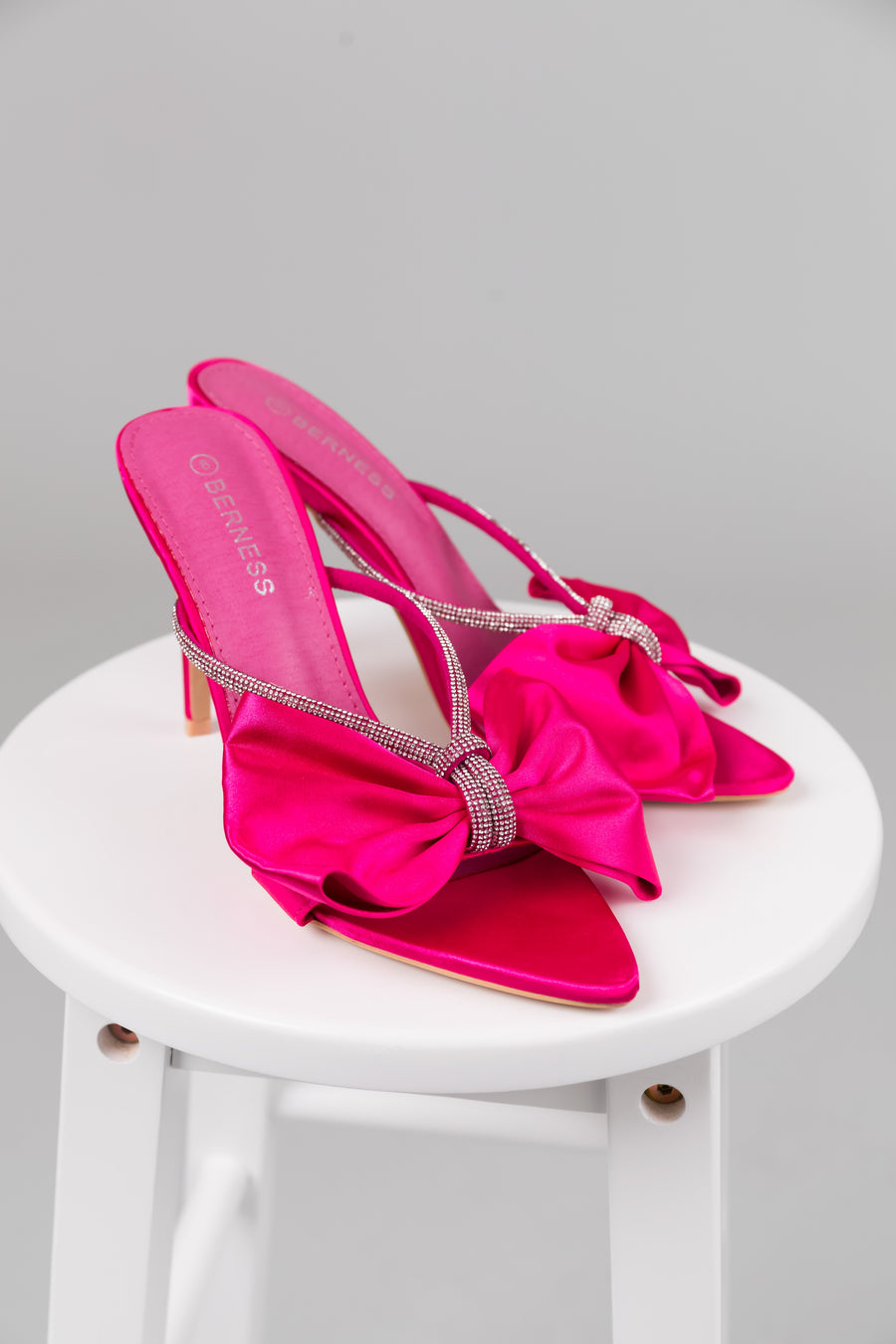 Hot Pink Rhinestone Pointed Toe Bow Detail Heels