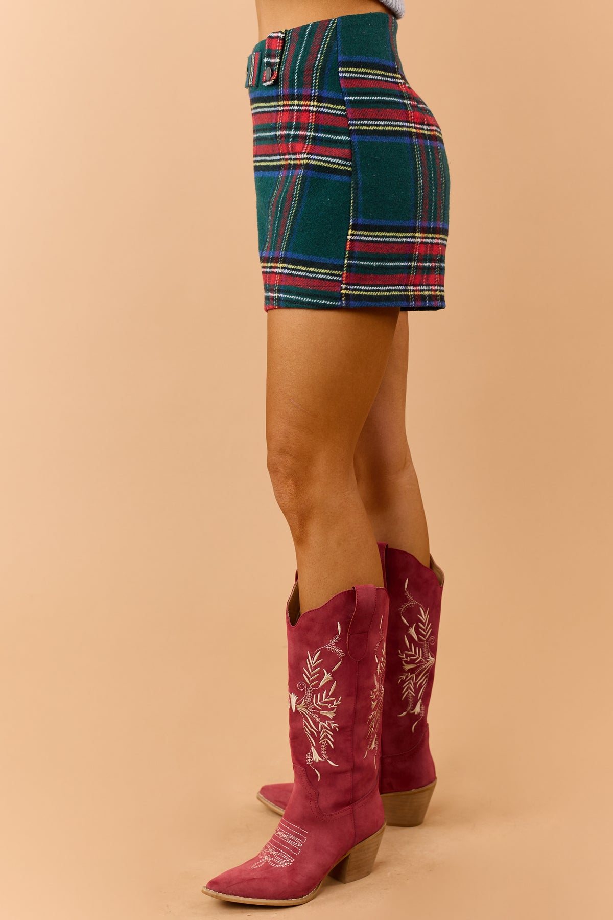 Hunter Green Holiday Plaid A-Line Mini Skort