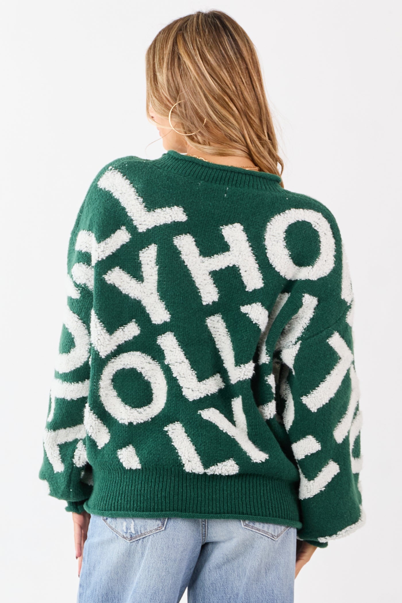 Hunter Green 'Holly' Graphic Long Sleeve Sweater