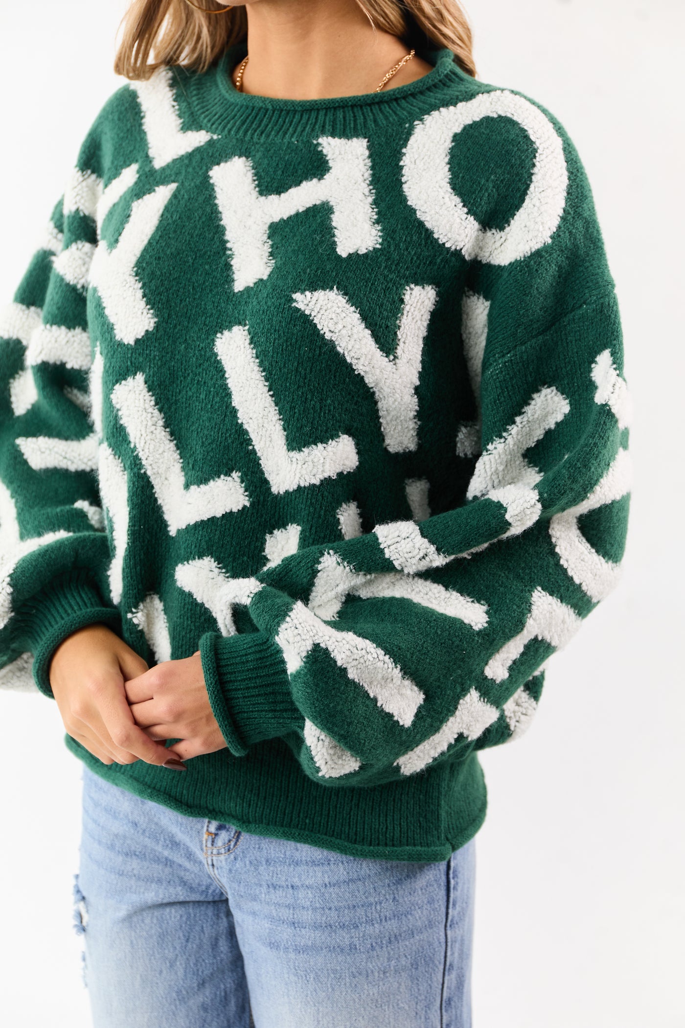 Hunter Green 'Holly' Graphic Long Sleeve Sweater