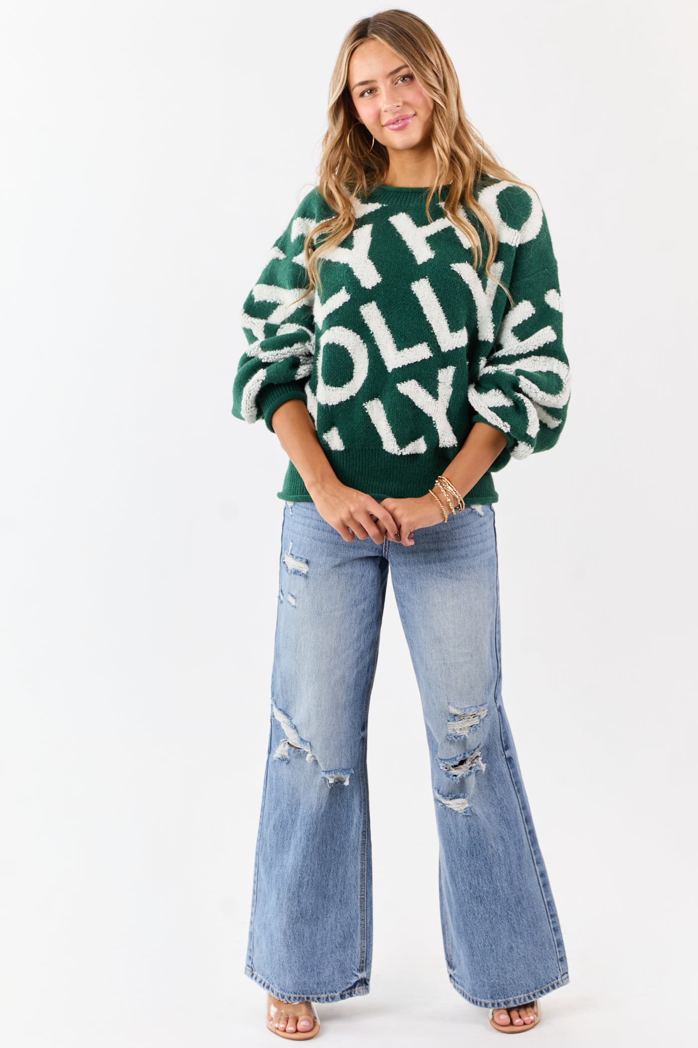 Hunter Green 'Holly' Graphic Long Sleeve Sweater