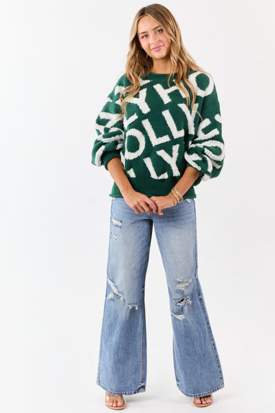 Hunter Green 'Holly' Graphic Long Sleeve Sweater