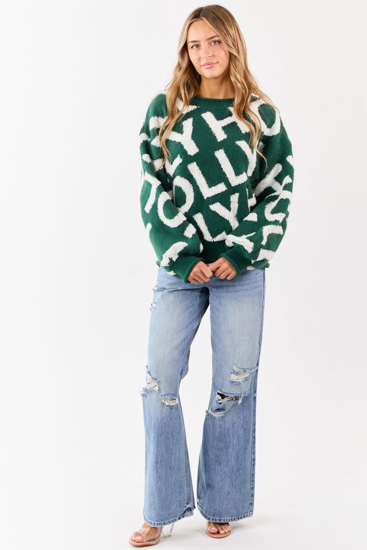 Hunter Green 'Holly' Graphic Long Sleeve Sweater
