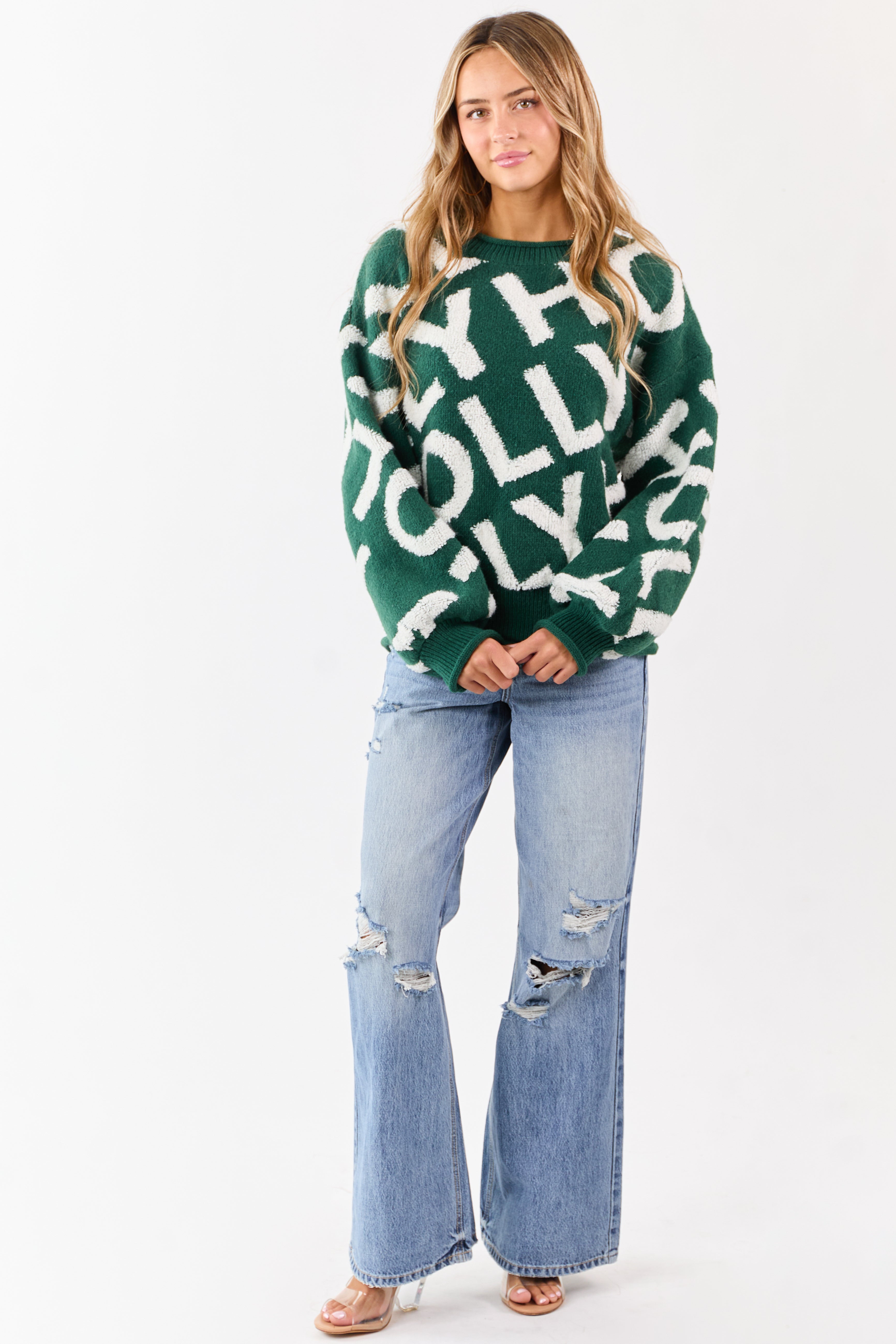 Hunter Green 'Holly' Graphic Long Sleeve Sweater