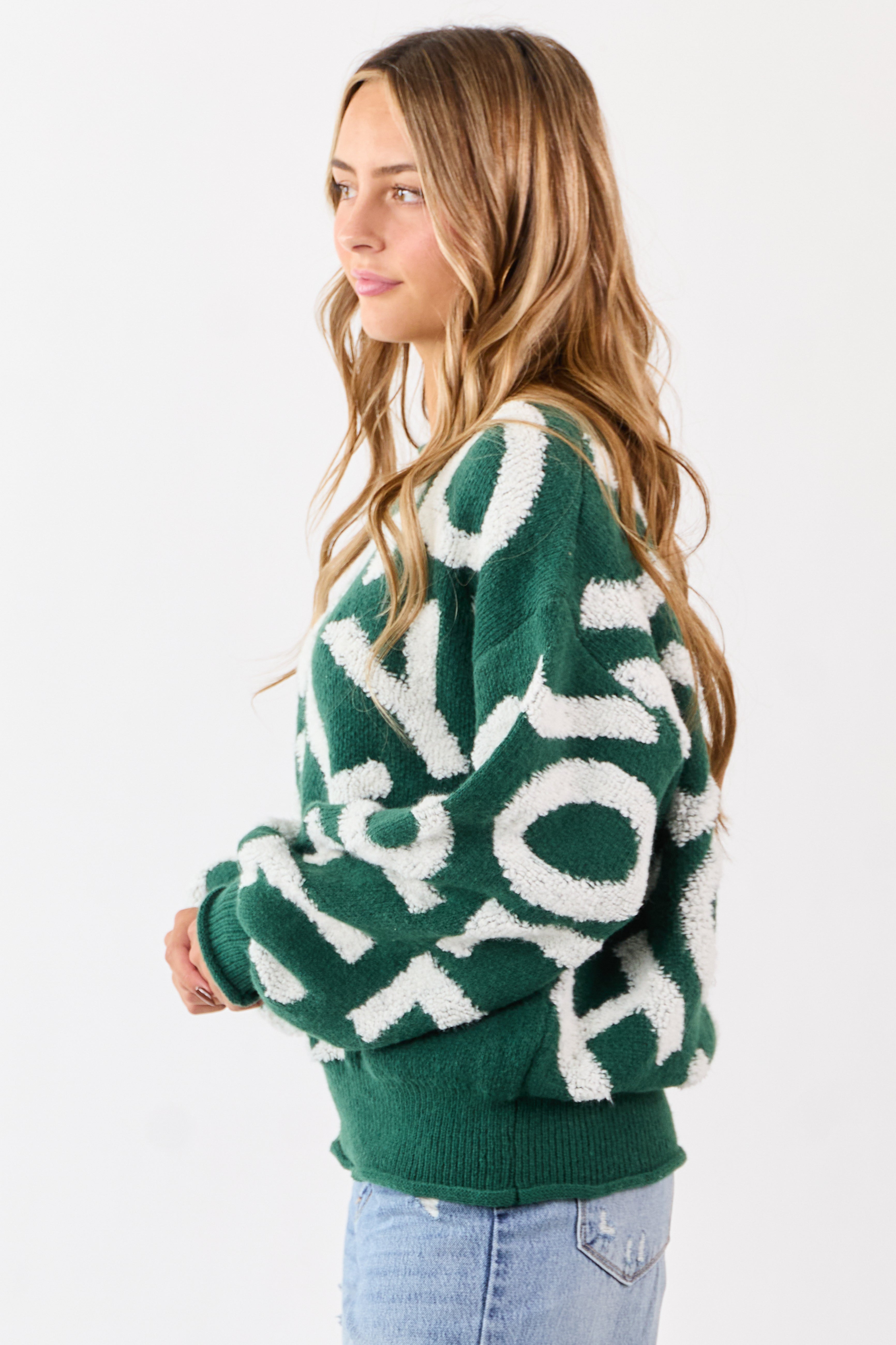 Hunter Green 'Holly' Graphic Long Sleeve Sweater