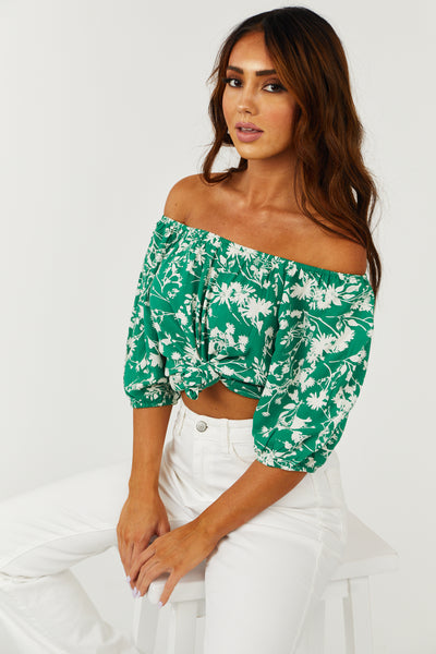 Hunter Green Off Shoulder Floral Print Top