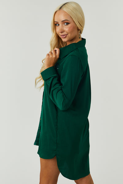 Hunter Green Sequin Button Down Tunic