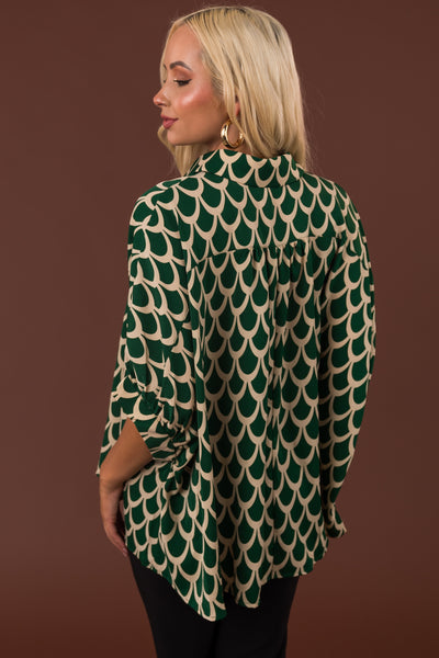 Hunter Green and Cream Printed Blouse