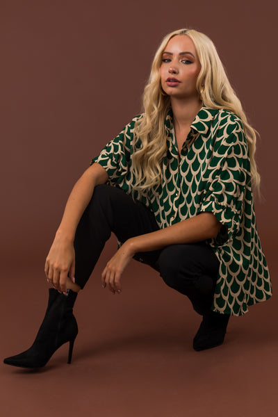 Hunter Green and Cream Printed Blouse