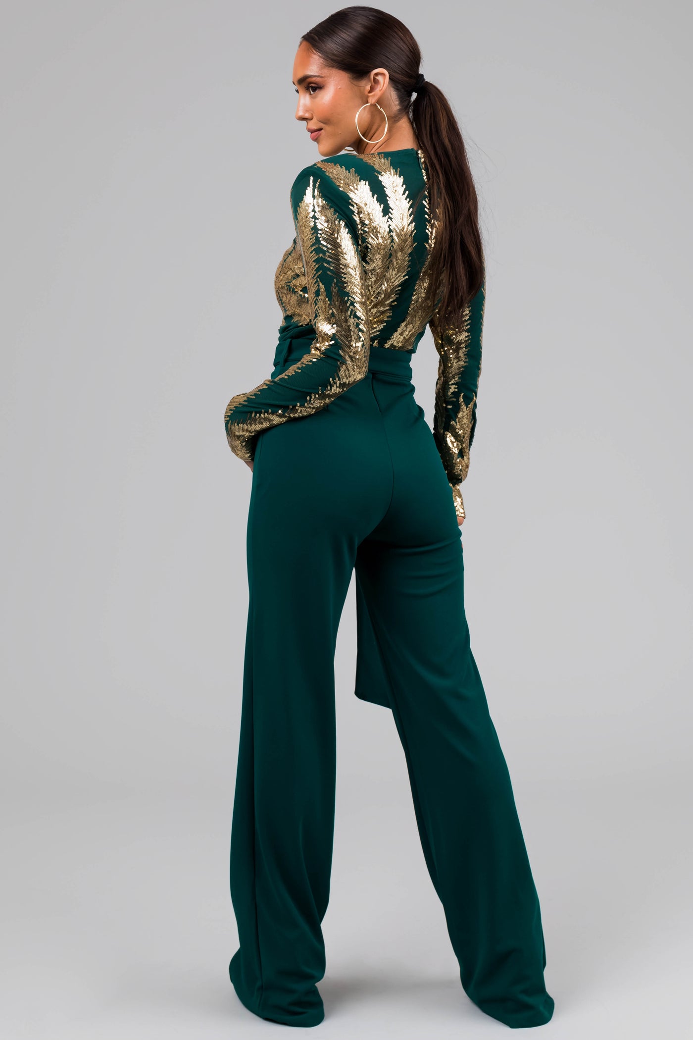 Hunter Green and Gold Sequin Print Jumpsuit