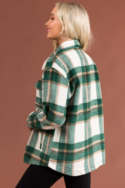 Hunter Green and Ivory Plaid Button Up Shacket