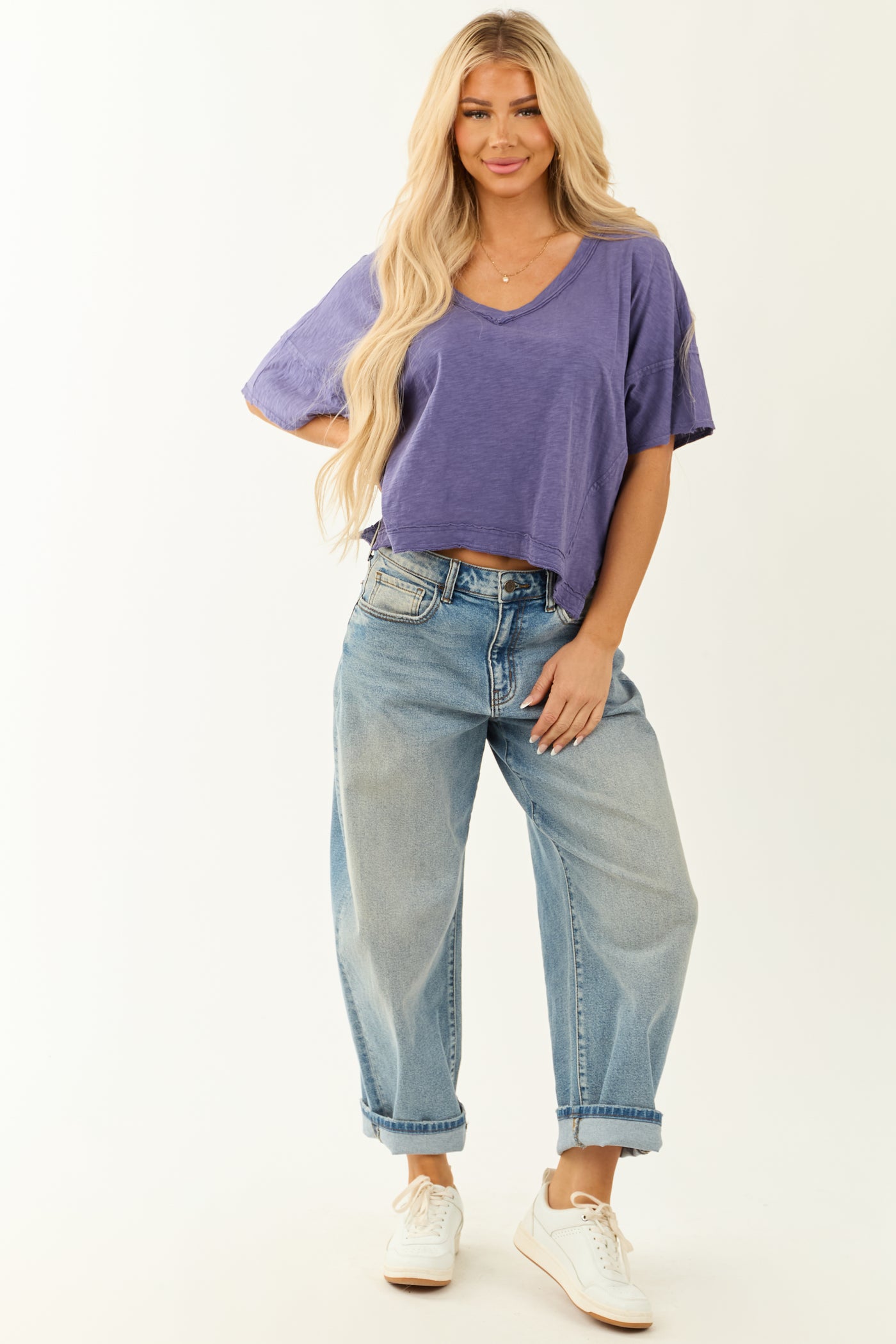 Indigo V Neck Half Sleeve Oversized Top