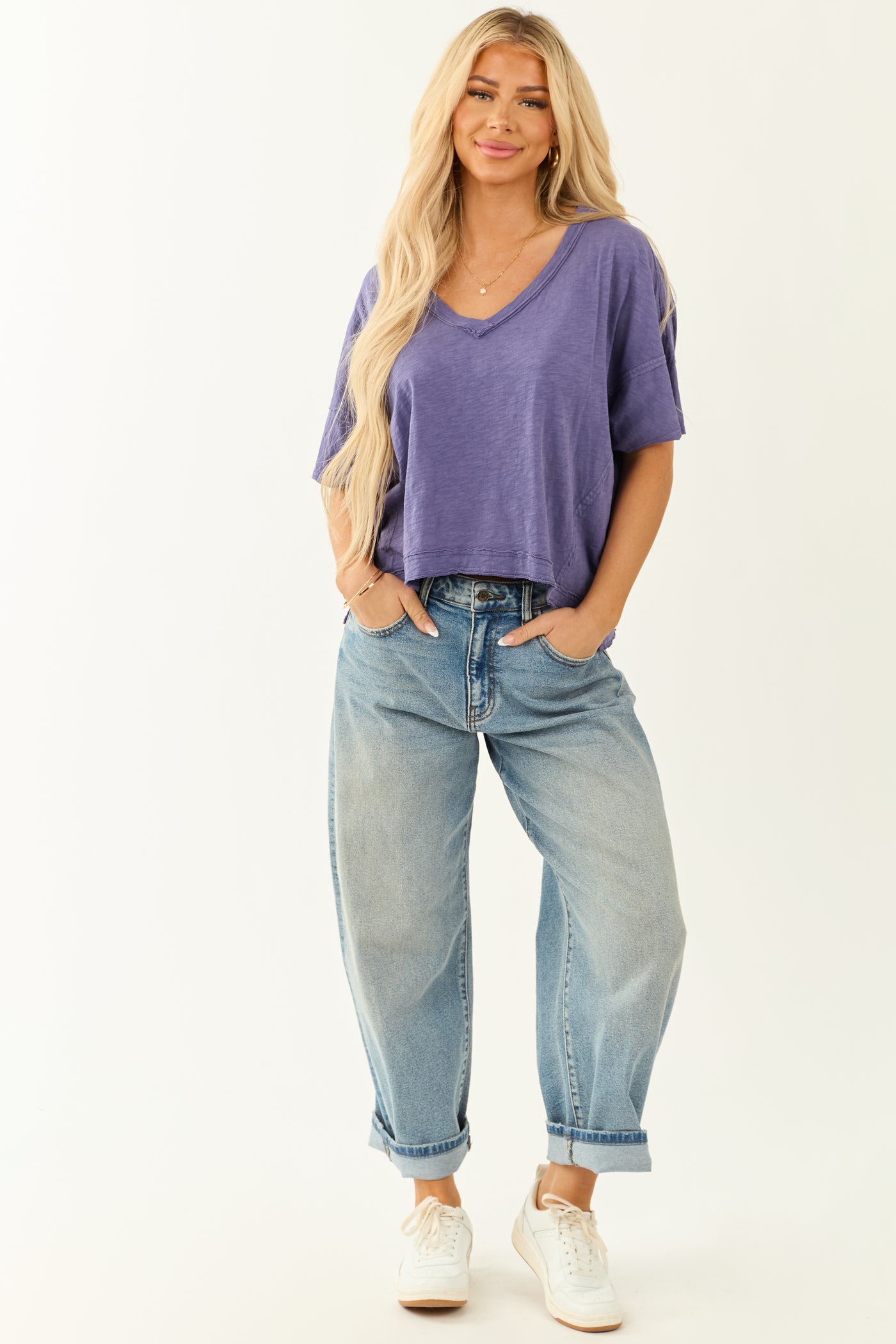 Indigo V Neck Half Sleeve Oversized Top