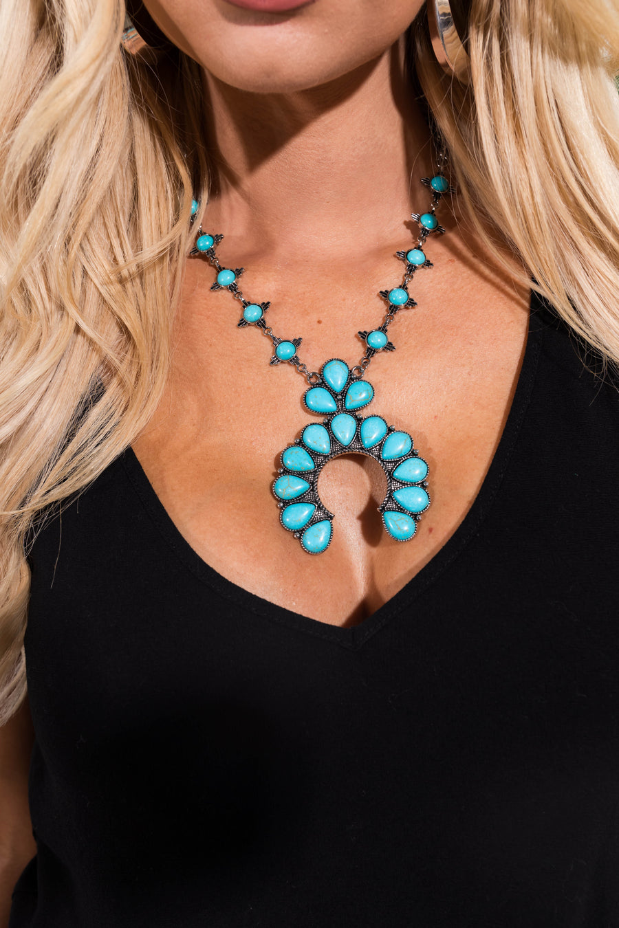 Intricate Graphite and Turquoise Stone Necklace