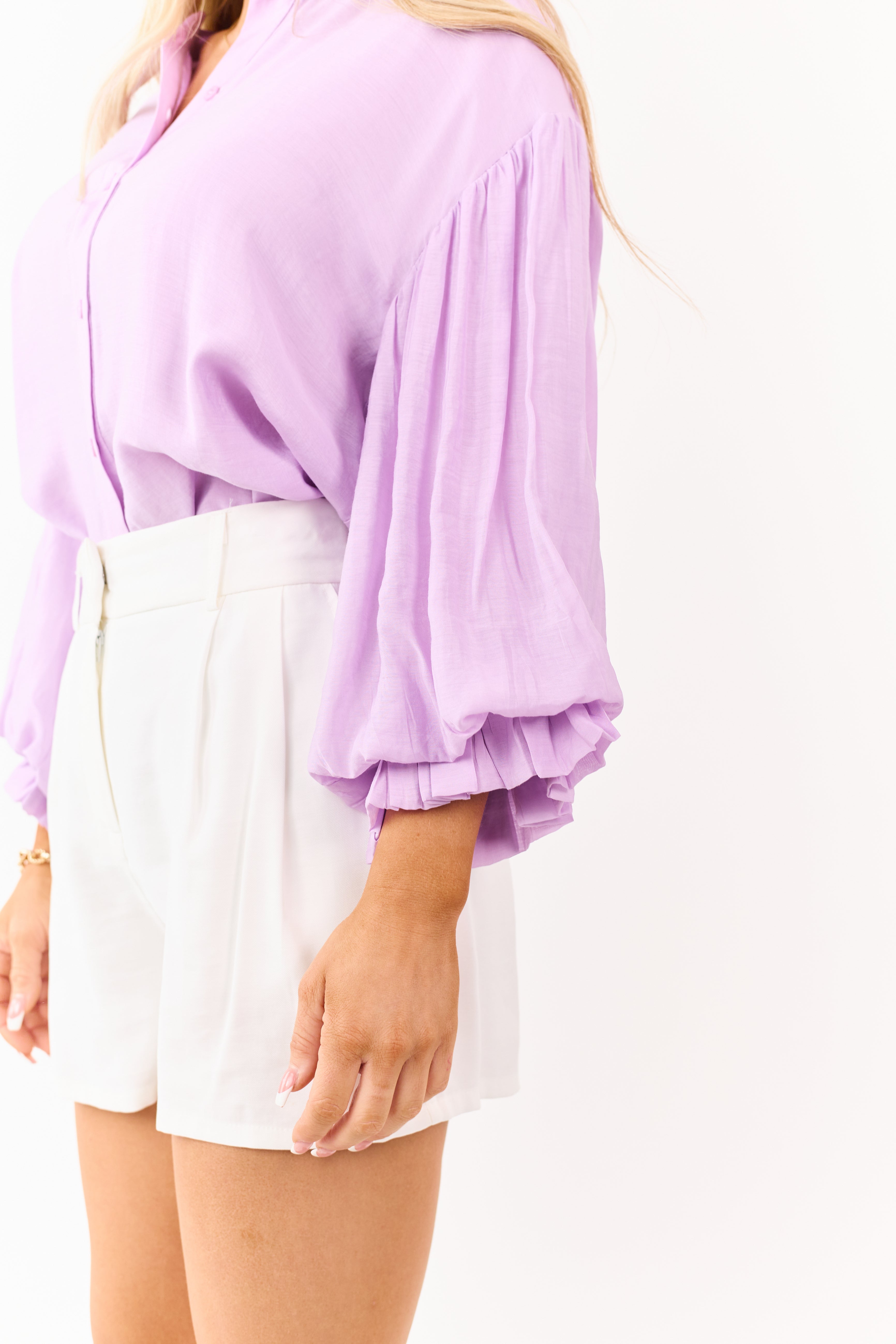 Iris Button Down Ruffle Cuff Puff Sleeve Top