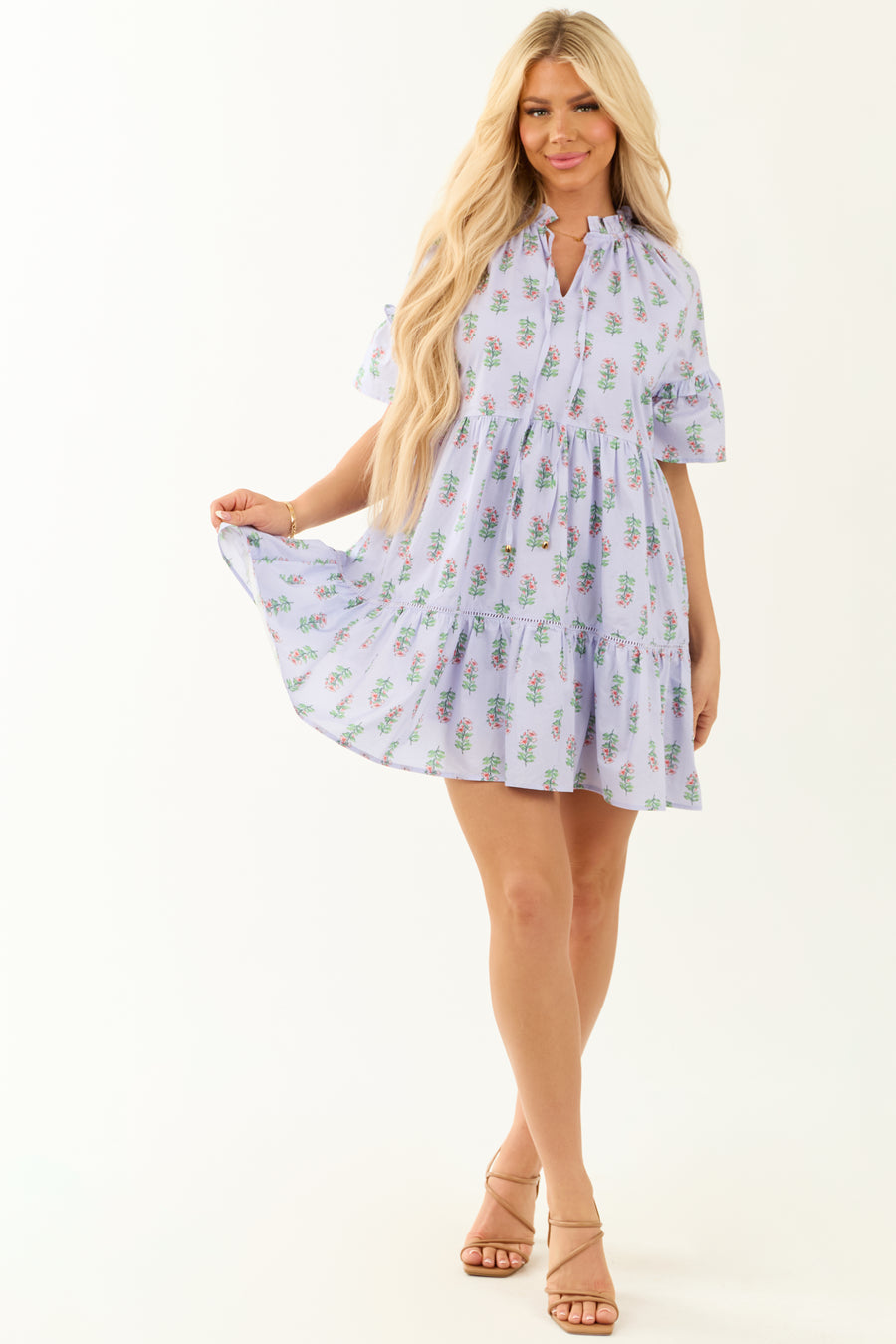 Iris Floral Print Ruffle Short Sleeve Mini Dress