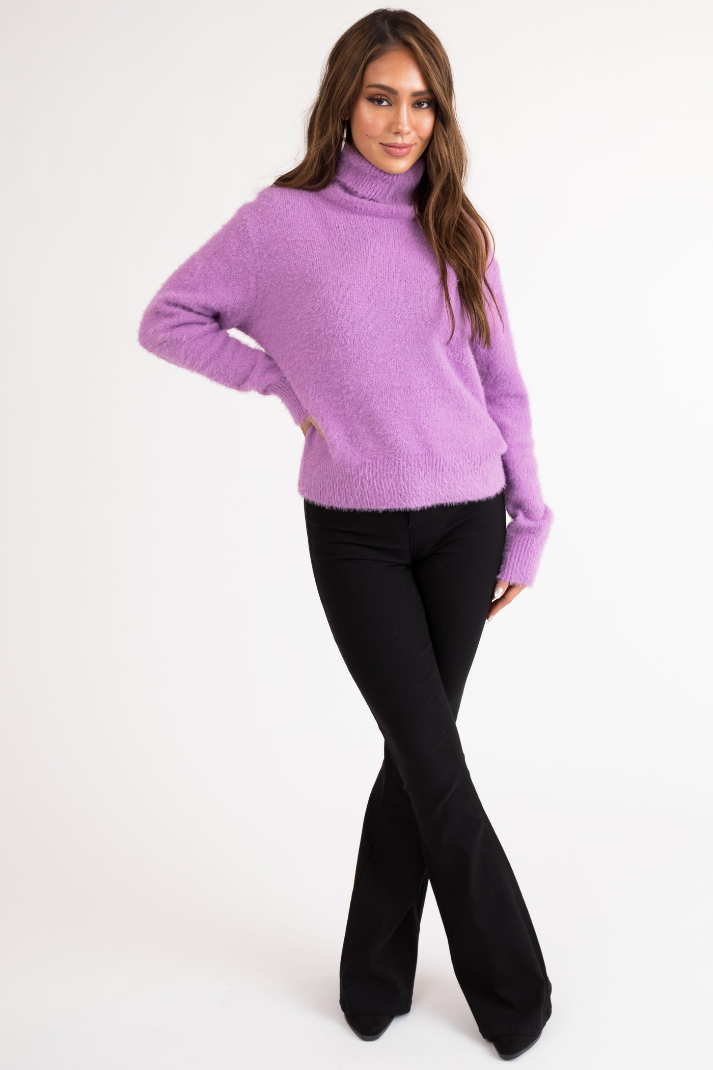 Iris Fuzzy Long Sleeve Turtleneck Sweater