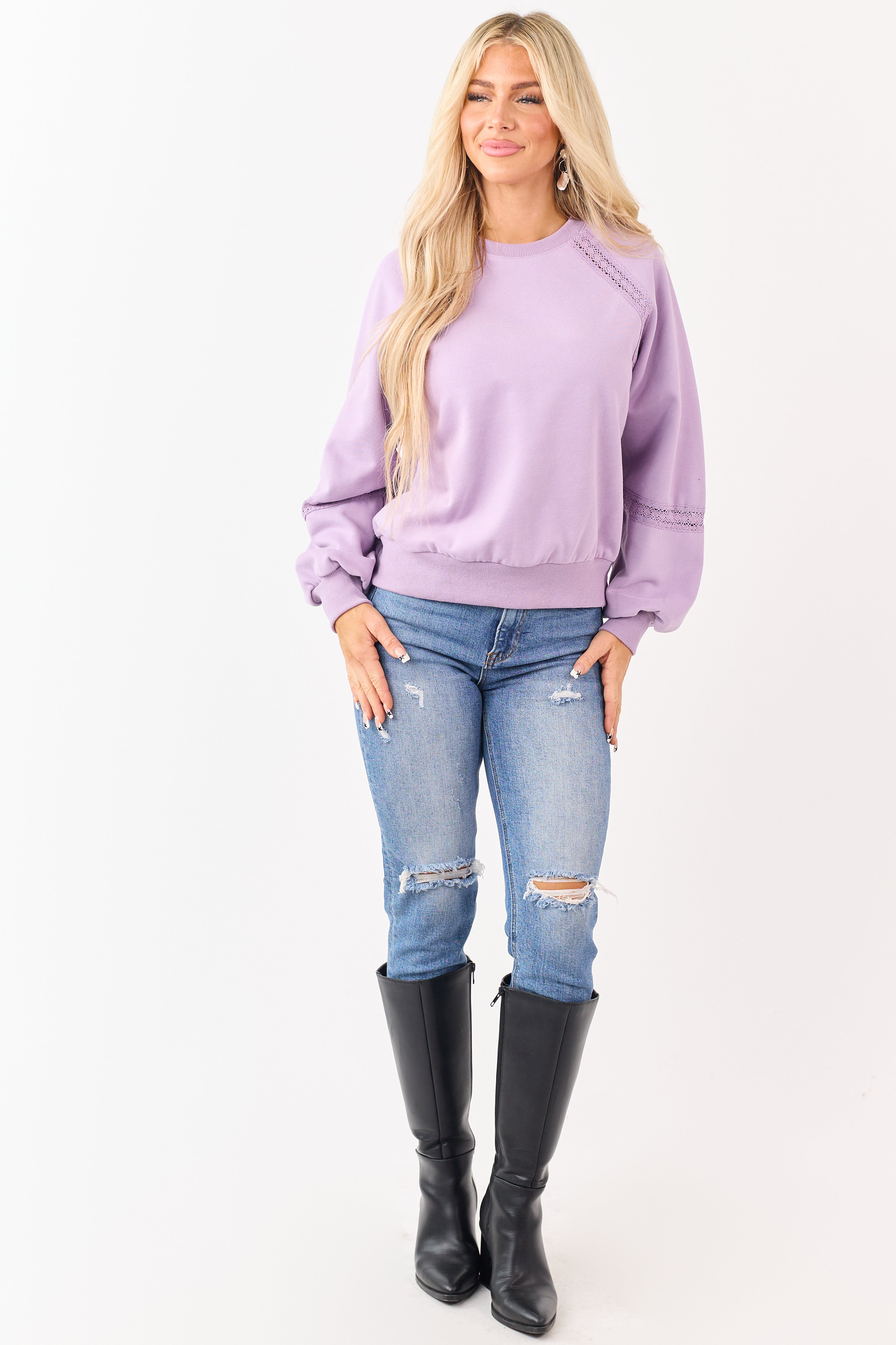 Iris Lace Accent Raglan Sleeve Sweatshirt