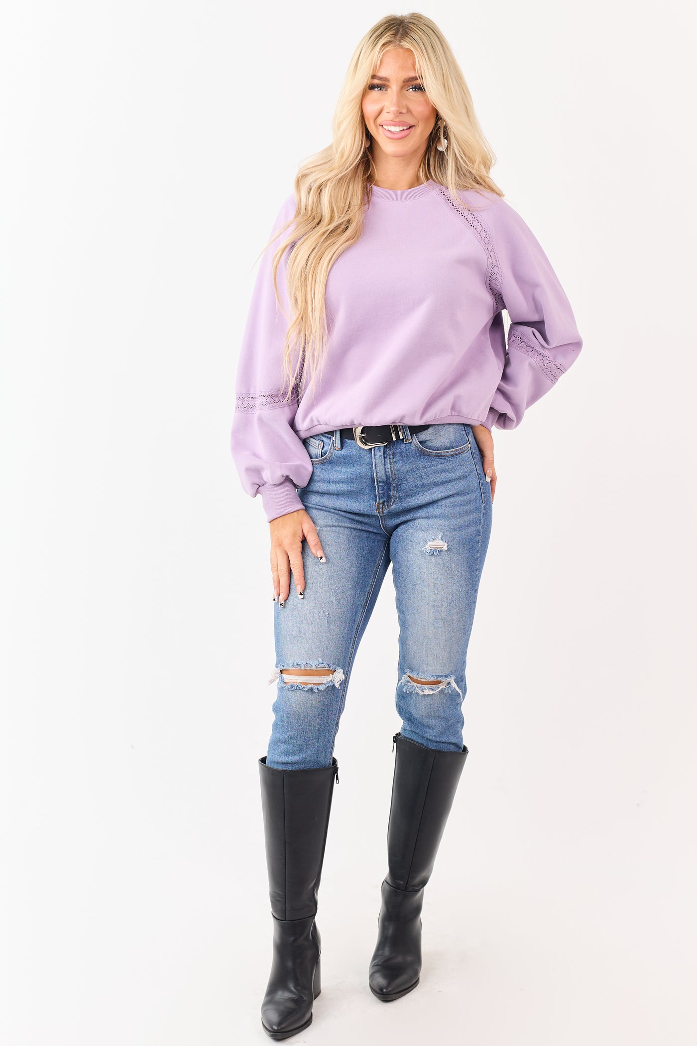 Iris Lace Accent Raglan Sleeve Sweatshirt