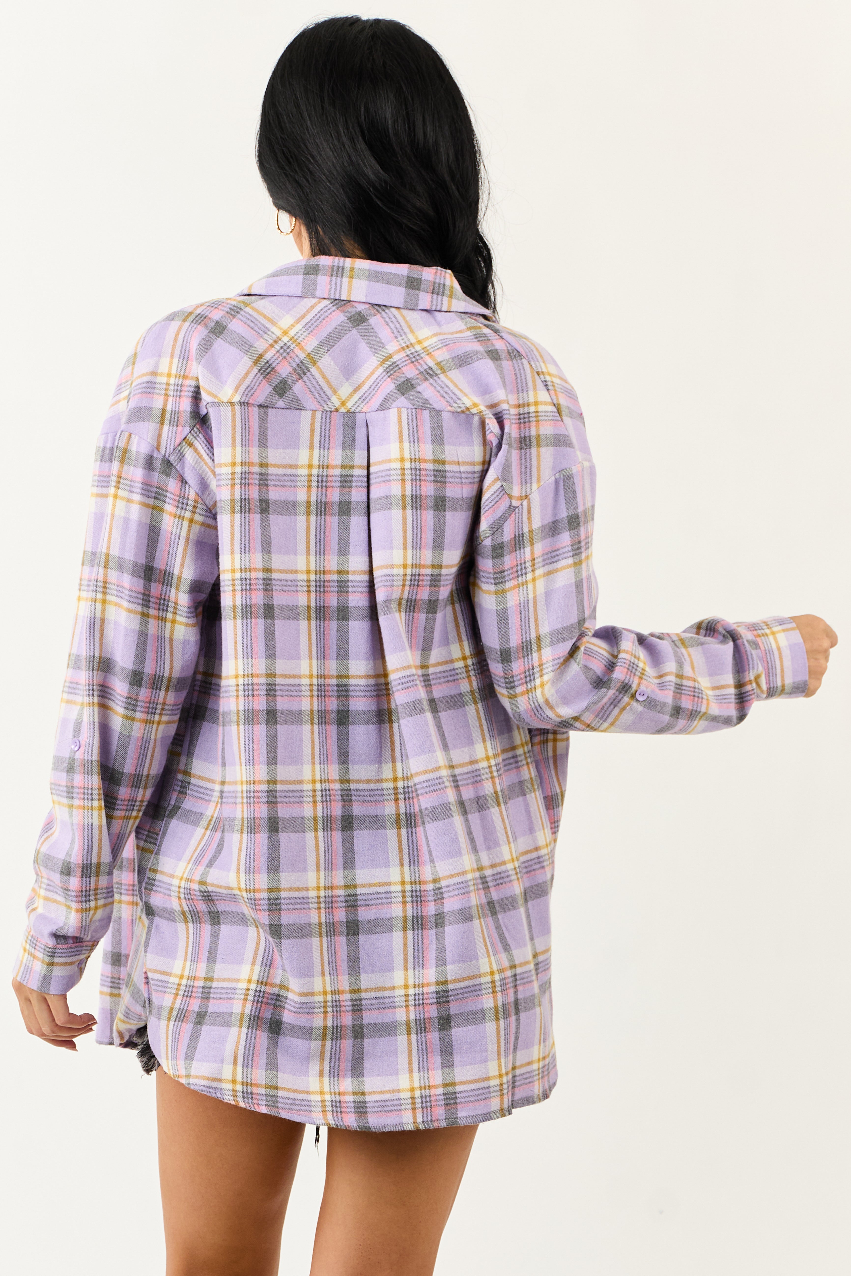 Iris Plaid Button Down Relaxed Long Sleeve Top