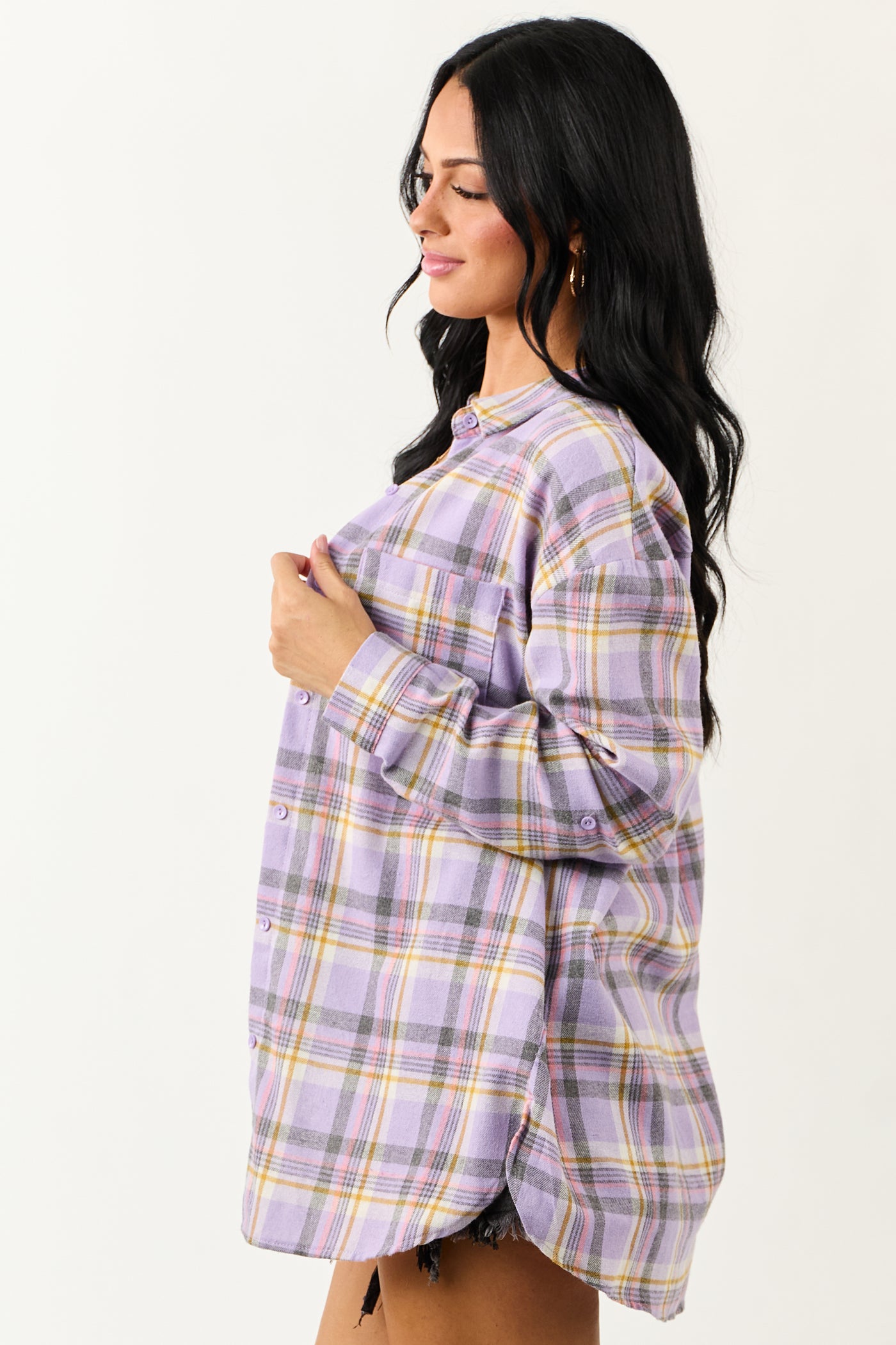 Iris Plaid Button Down Relaxed Long Sleeve Top