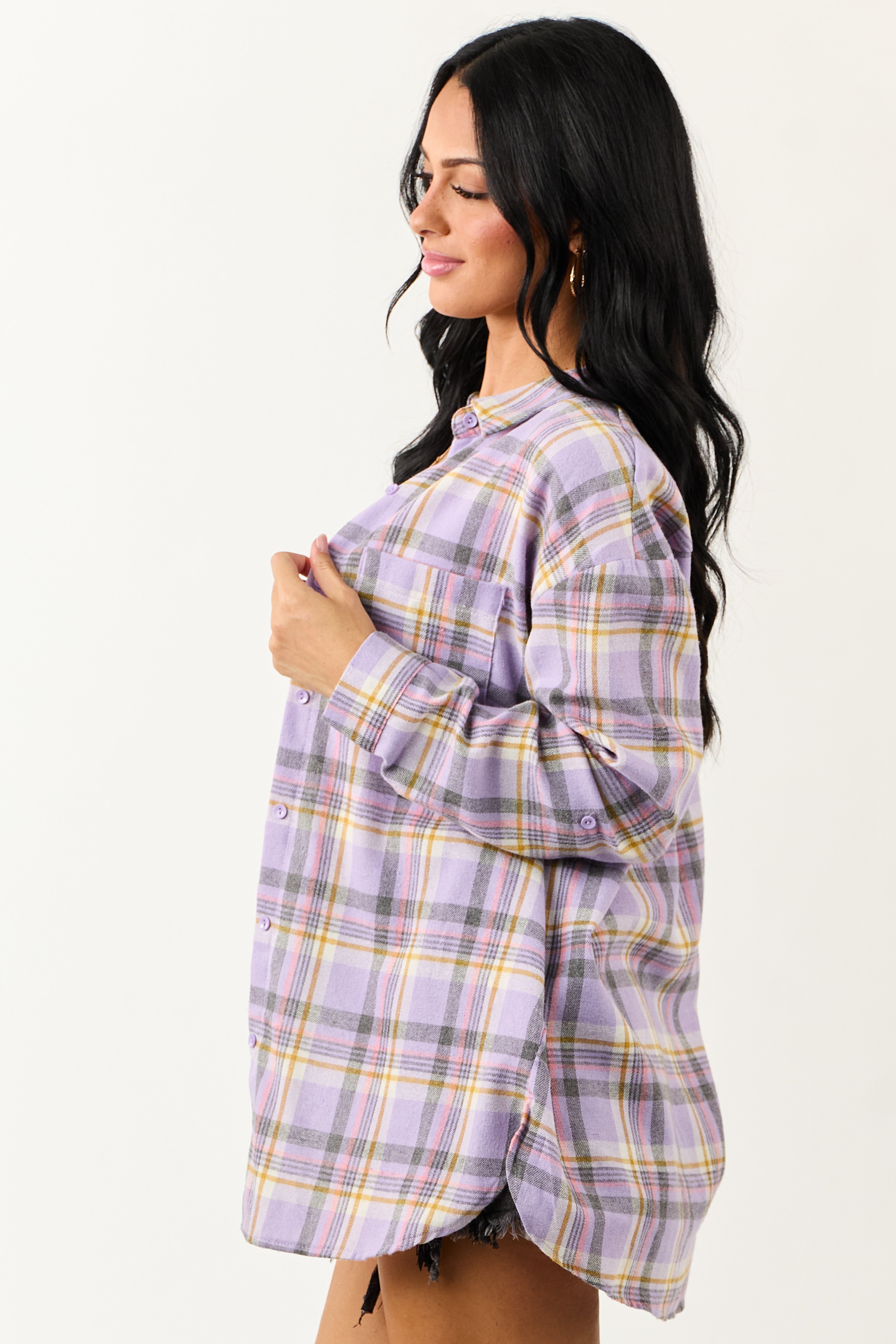 Iris Plaid Button Down Relaxed Long Sleeve Top