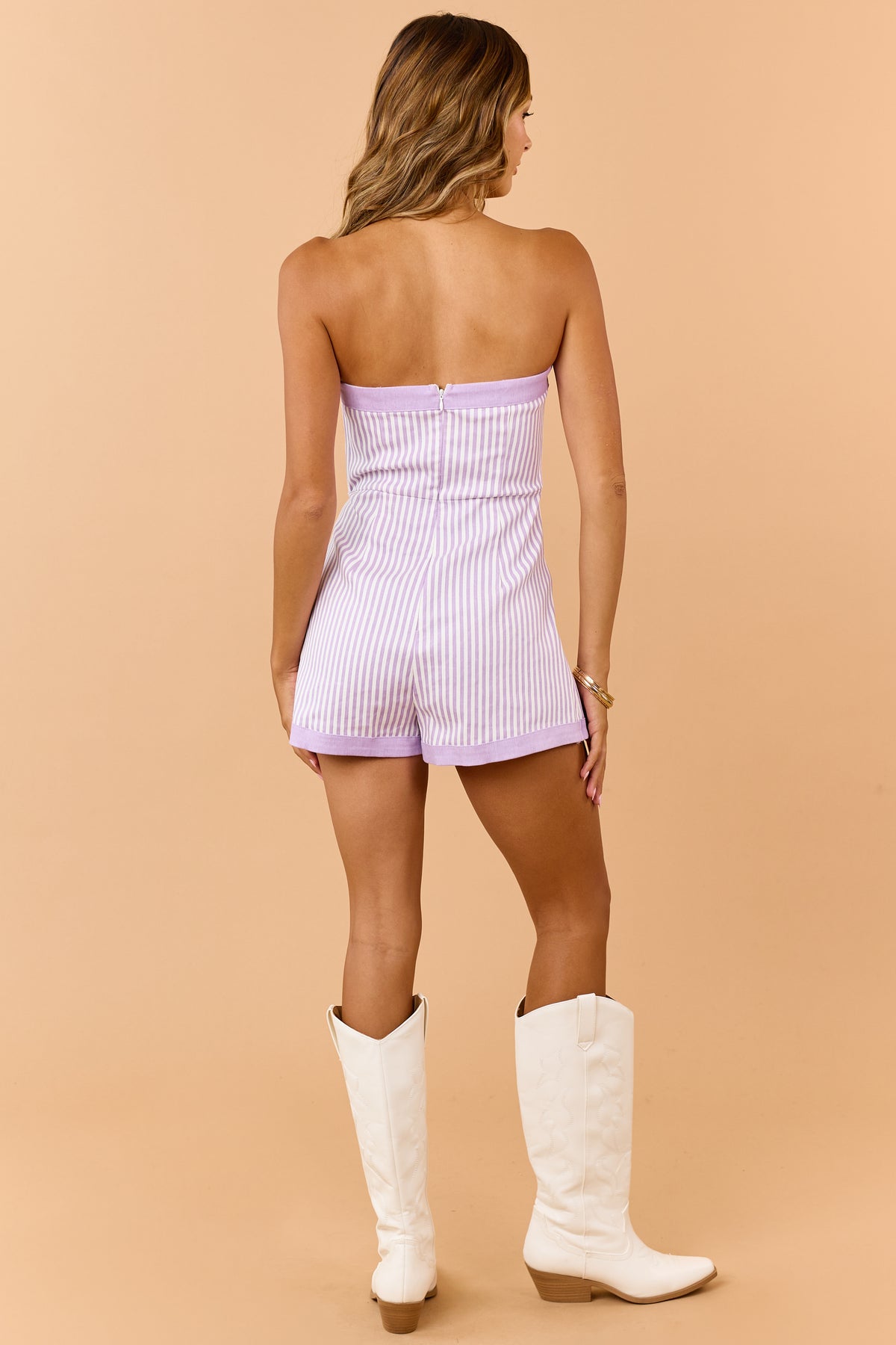 PRE-ORDER Iris Striped Denim Wrap Around Romper SHIP ETA 10/6
